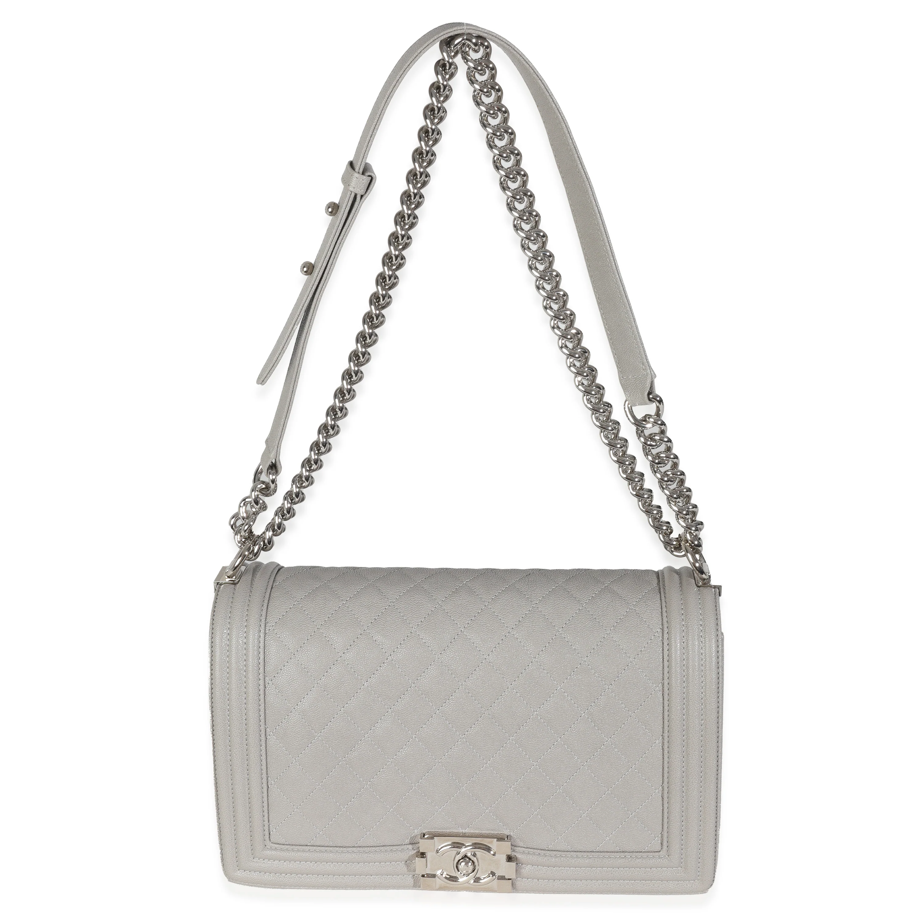 Grey Quilted Caviar New Medium Boy Handbag - Image 8