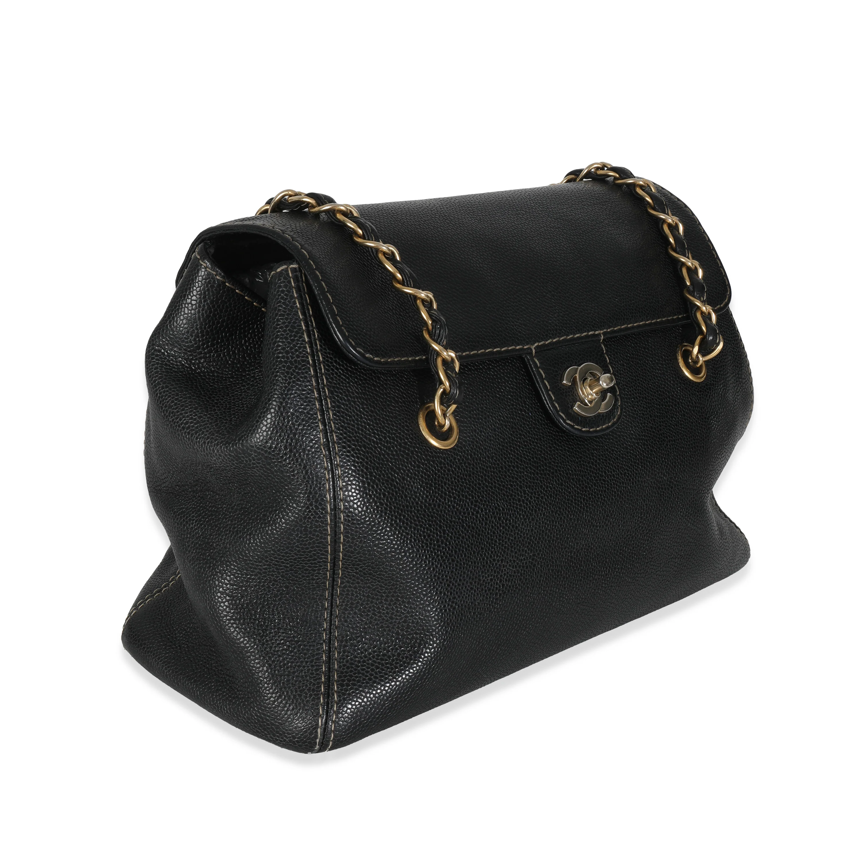 Vintage Black Caviar Chain CC Flap Shoulder Bag - Image 3