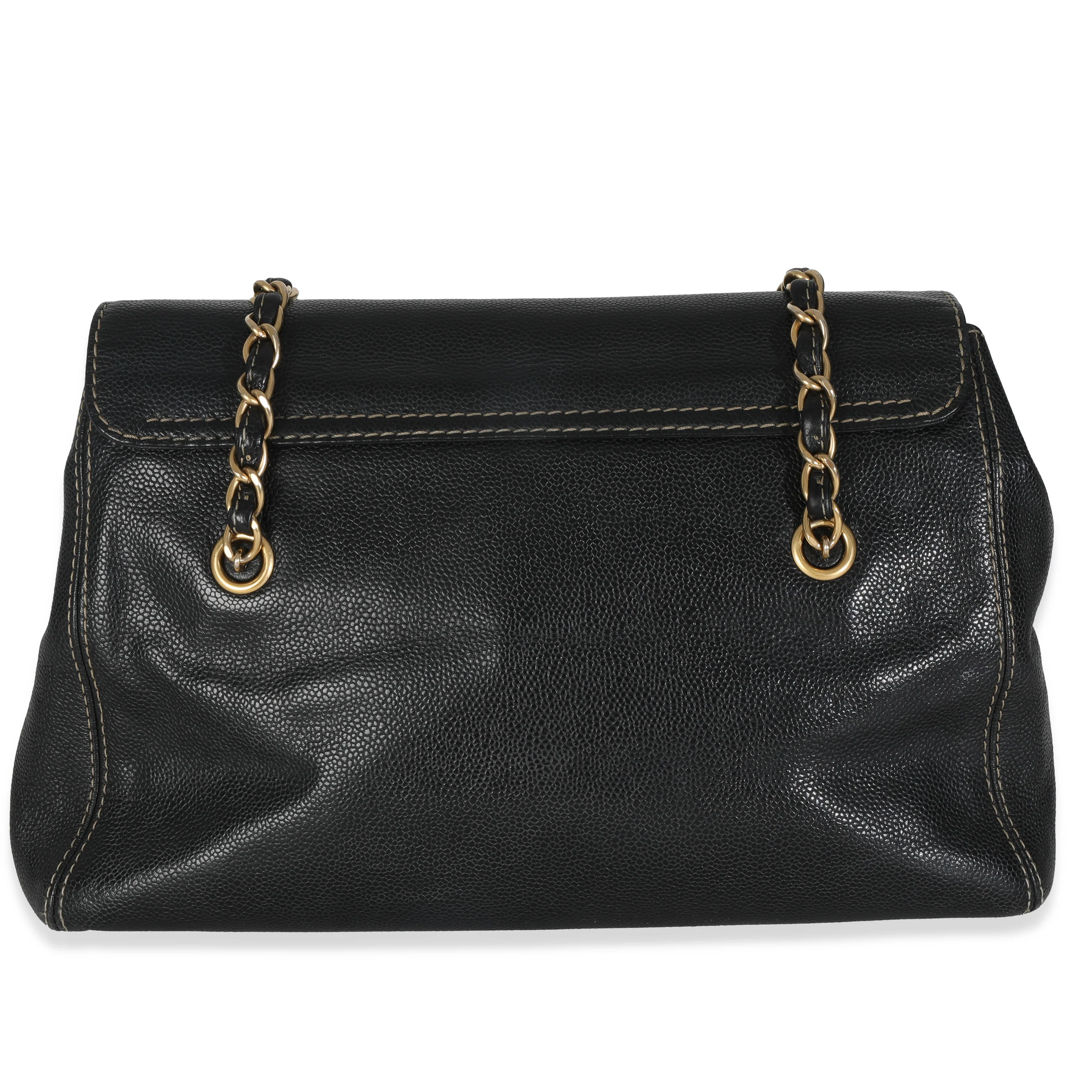 Vintage Black Caviar Chain CC Flap Shoulder Bag - Image 4
