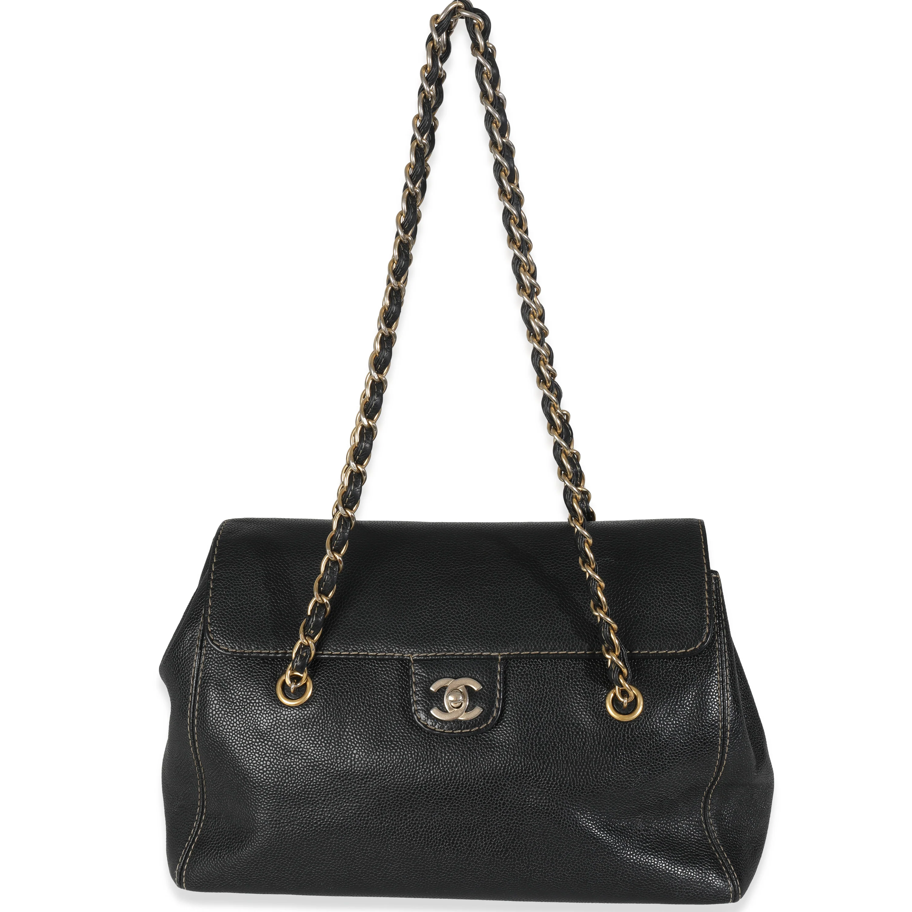 Vintage Black Caviar Chain CC Flap Shoulder Bag - Image 8