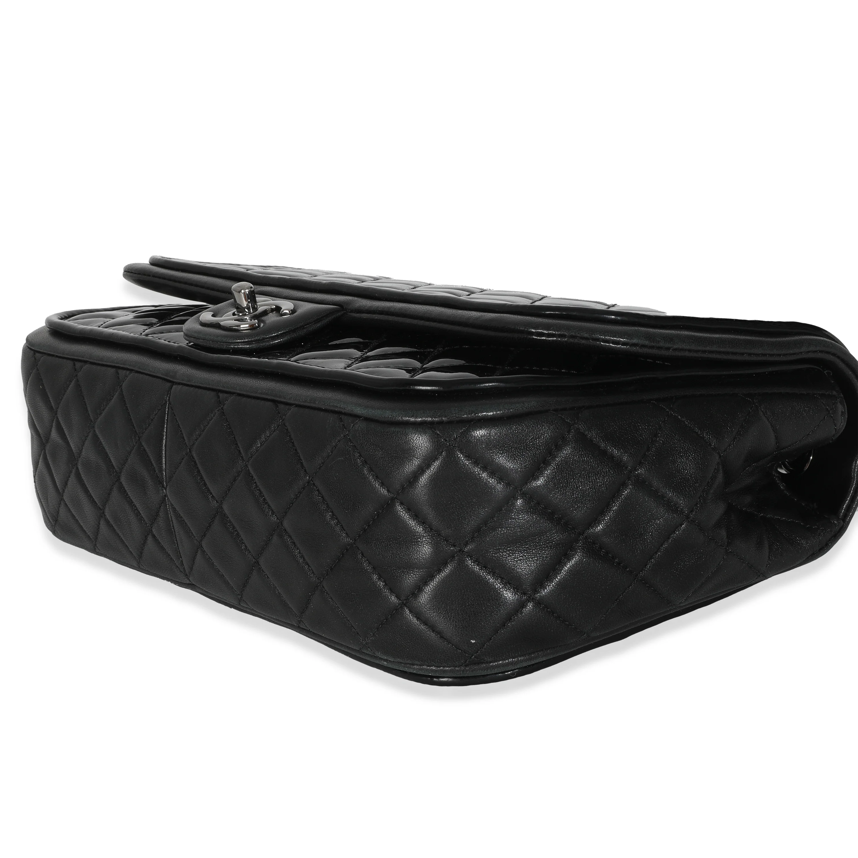 Black Quilted Patent Classic Jumbo Twist Flap Bag - Image 6