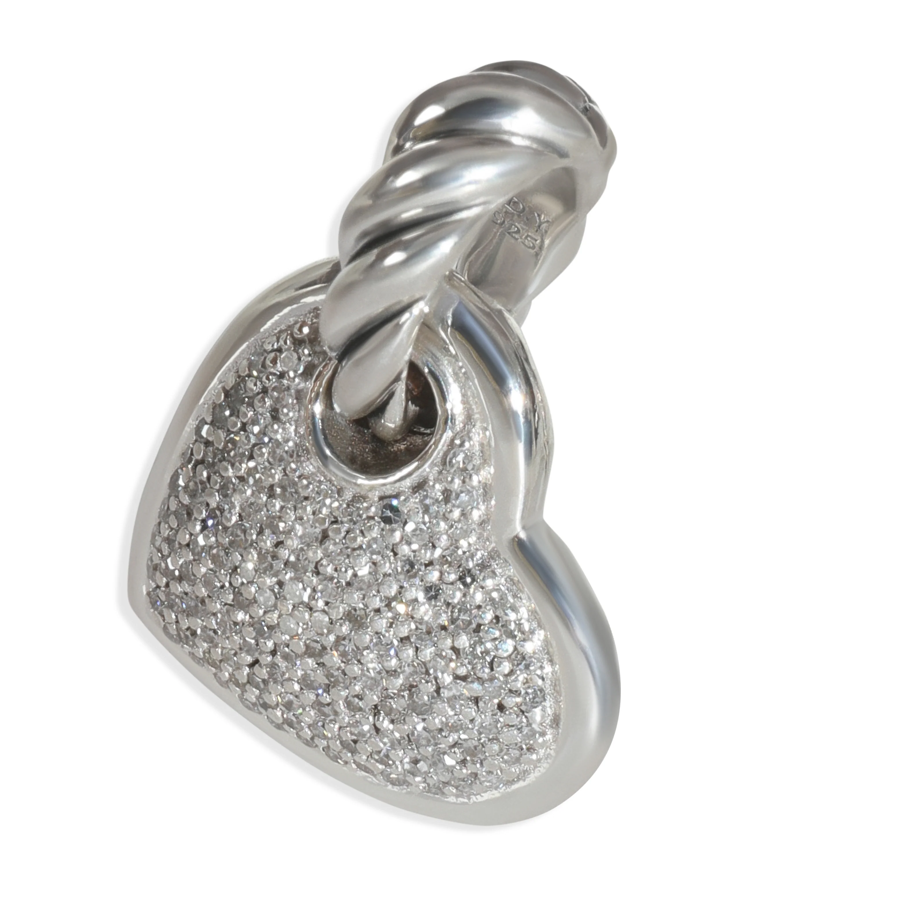 Sterling Silver Diamond Sculpted Cable Heart Pendant - Image 3