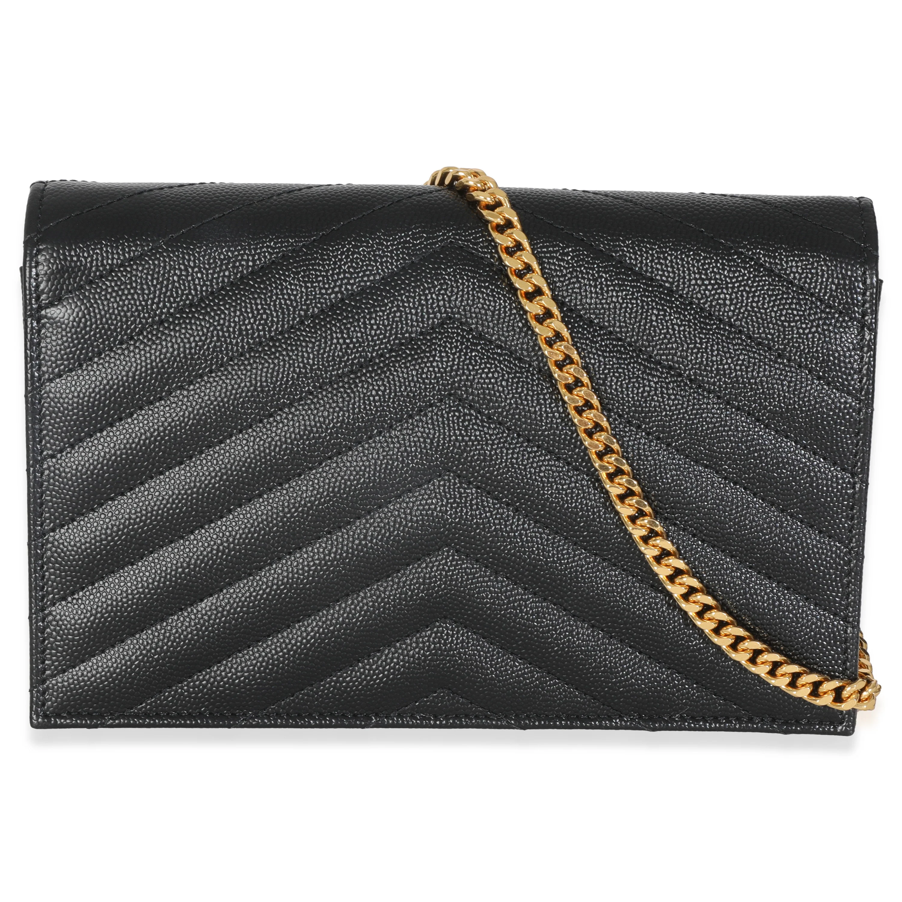 Black Grain De Poudre Matelasse Chevron Monogram Chain Wallet - Image 4