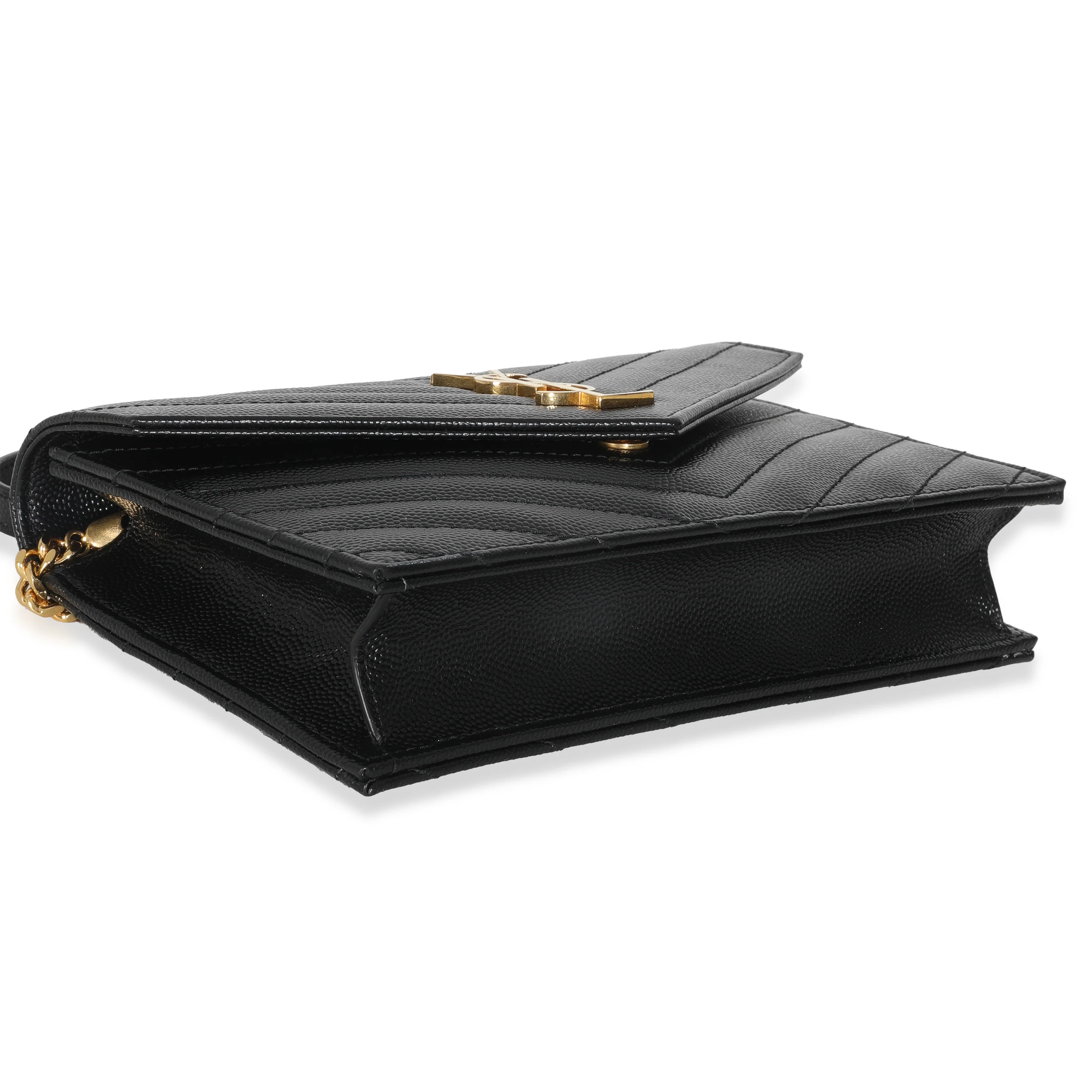 Black Grain De Poudre Matelasse Chevron Monogram Chain Wallet - Image 7