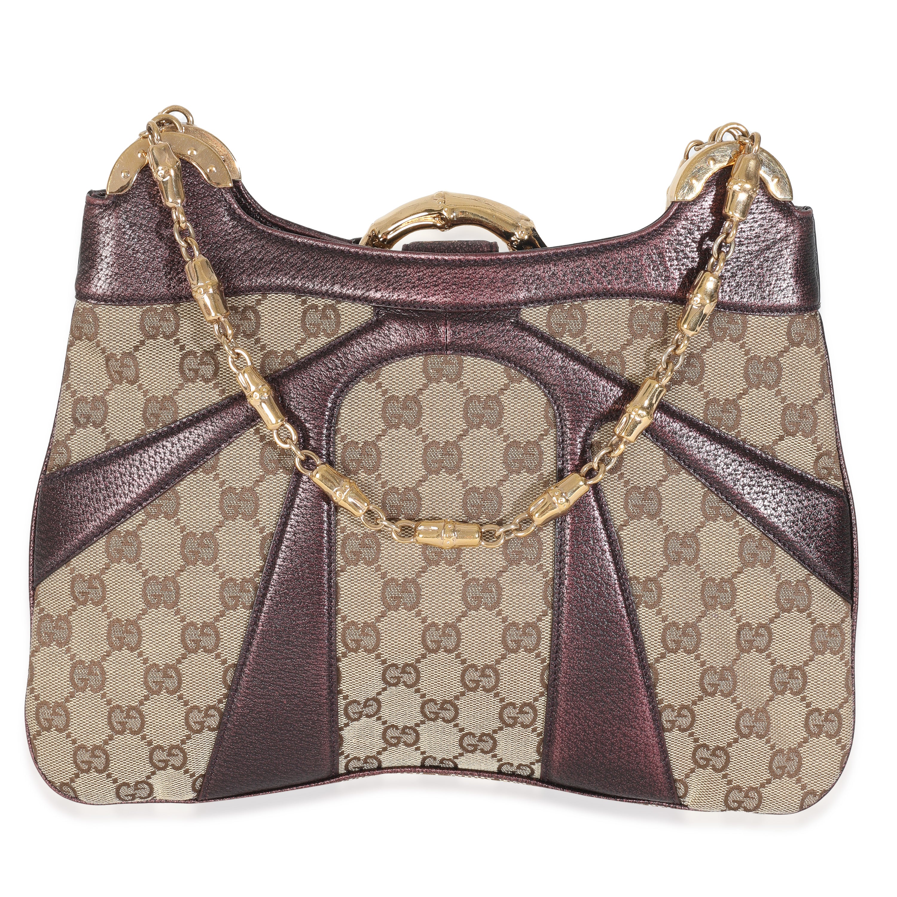 Tom Ford Metallic Purple Beige Monogram Bamboo Chain Shoulder Bag - Image 5