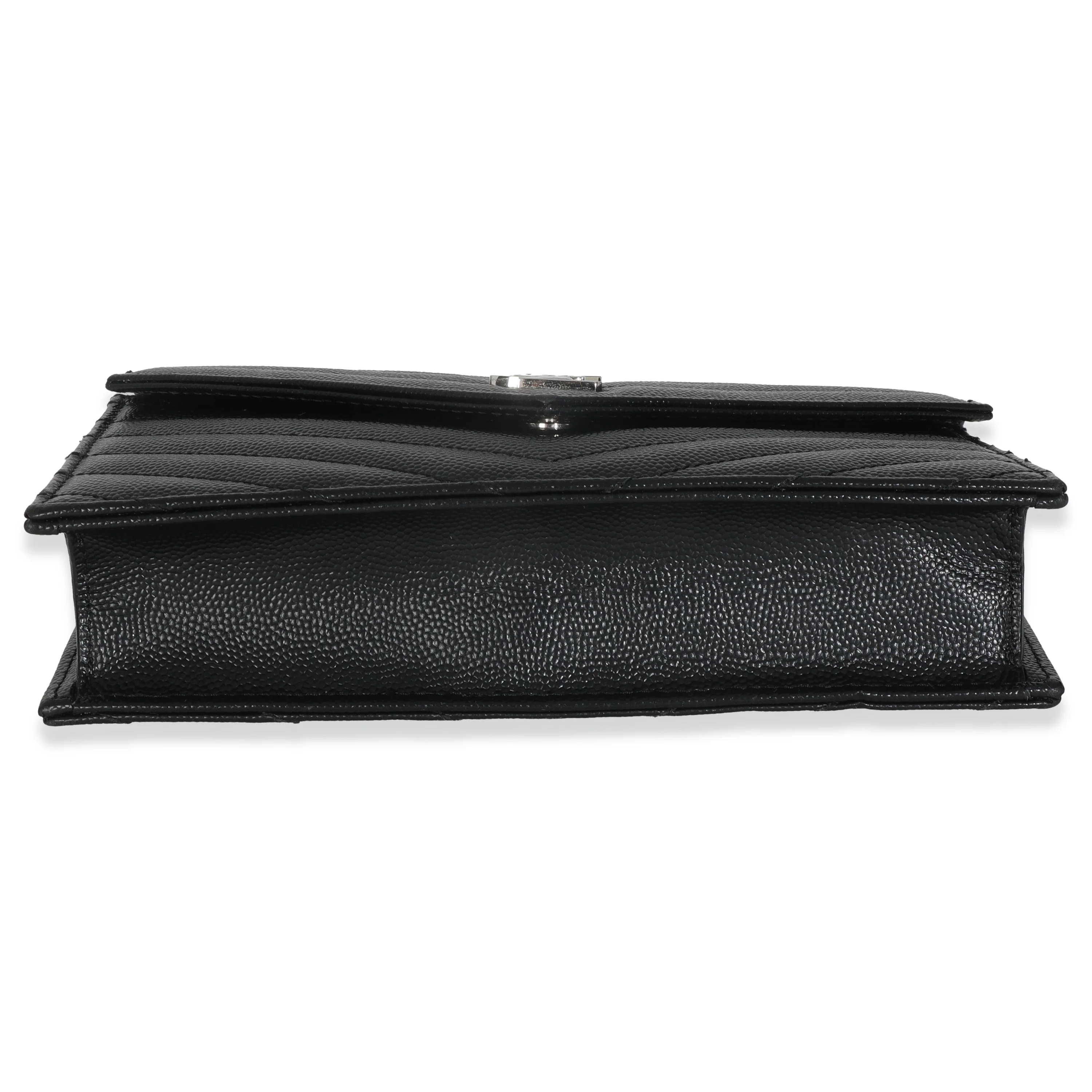 Black Grain De Poudre Matelasse Chevron Monogram Envelope Chain Wa - Image 4