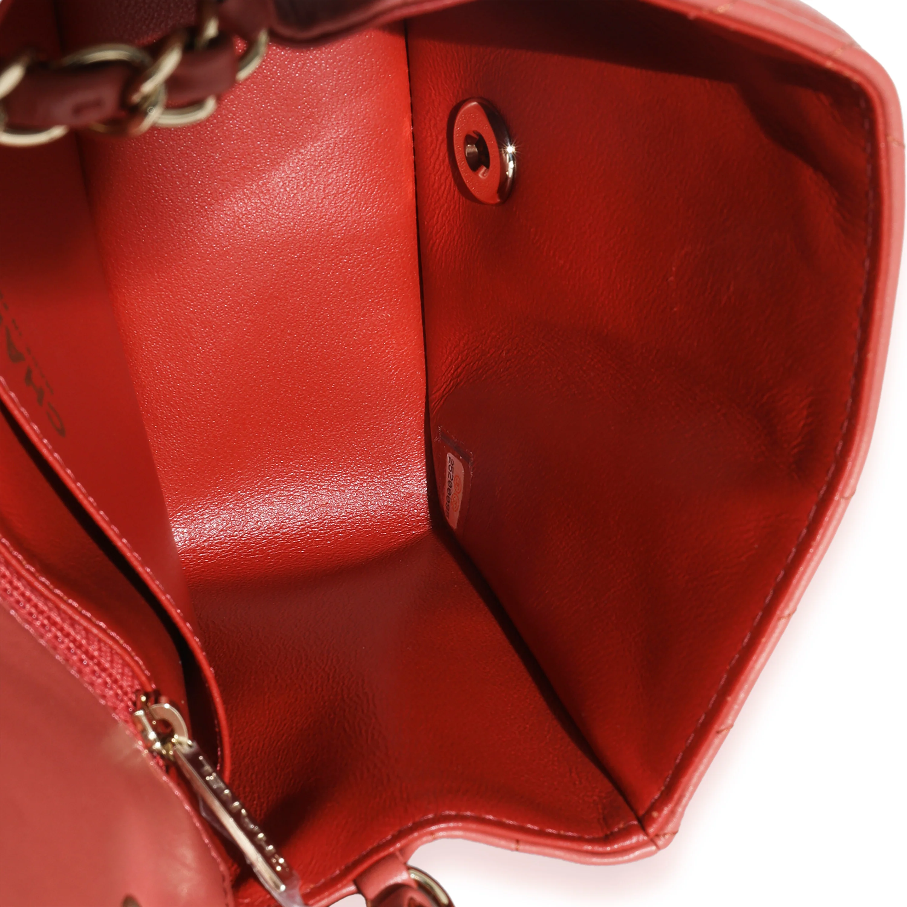 Coral Chevron Calfskin Quilted Mini Square Flap Bag - Image 9