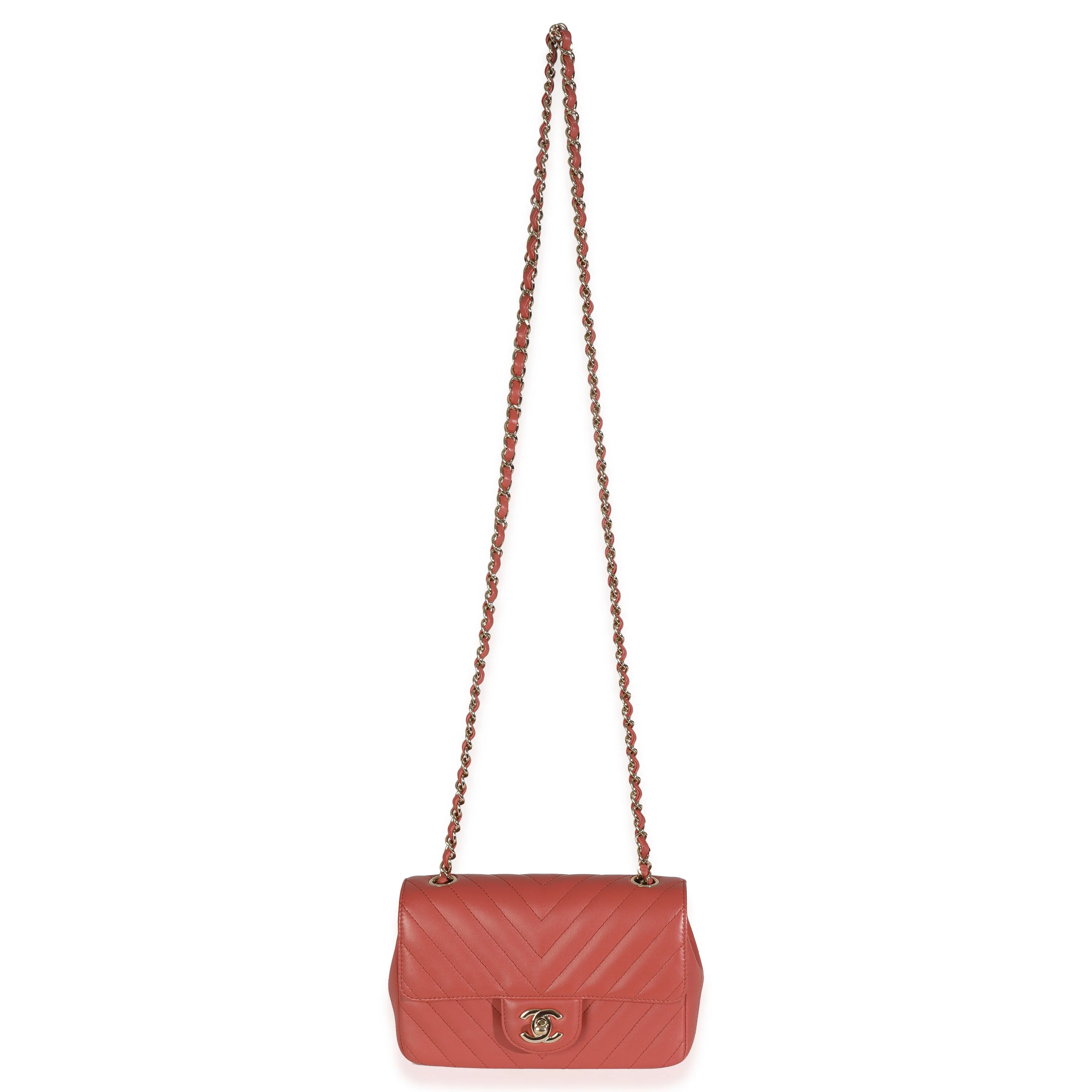 Coral Chevron Calfskin Mini Rectangular Flap Bag - Image 8