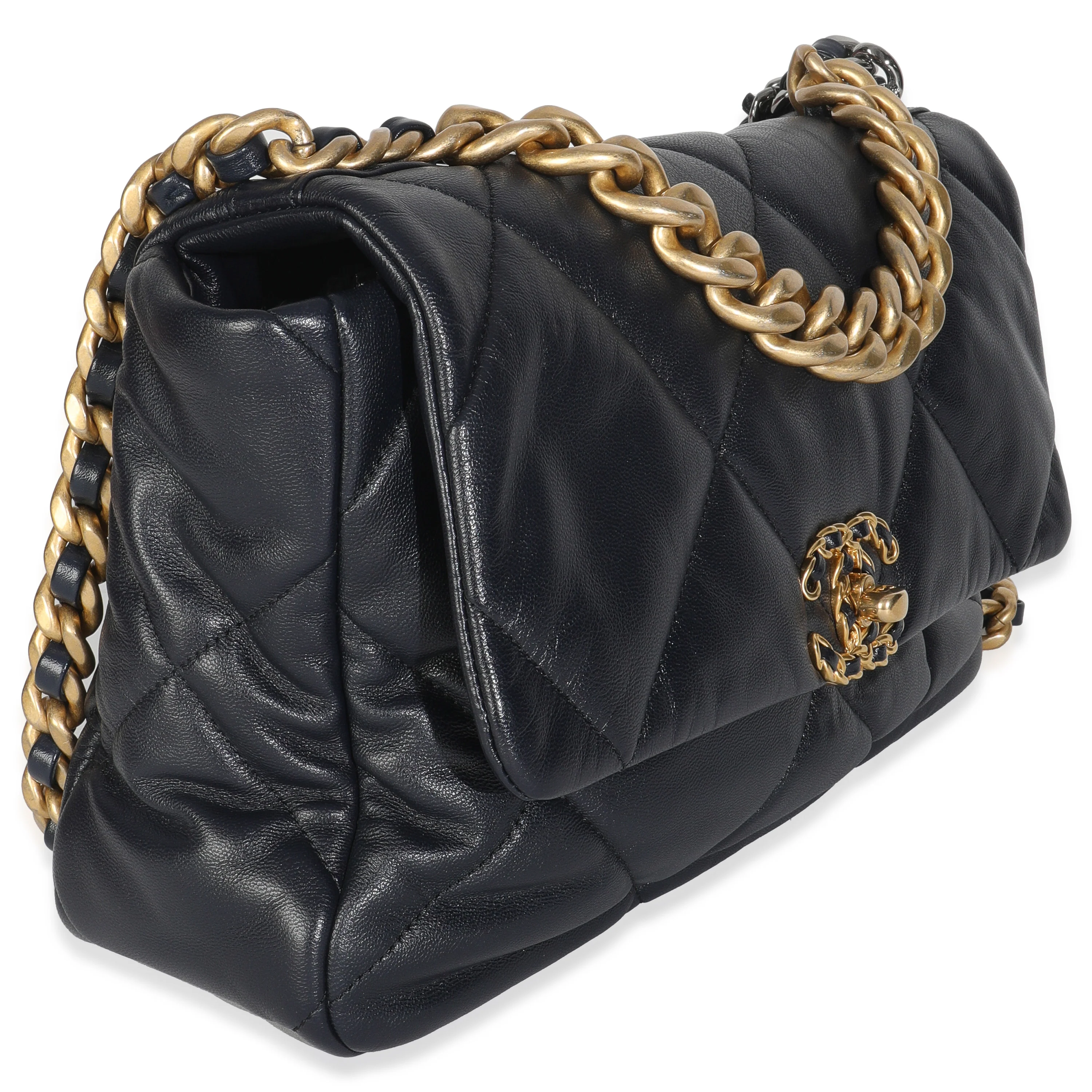 Navy Quilted Shiny Lambskin Medium Chanel 19 Flap Bag - Image 3