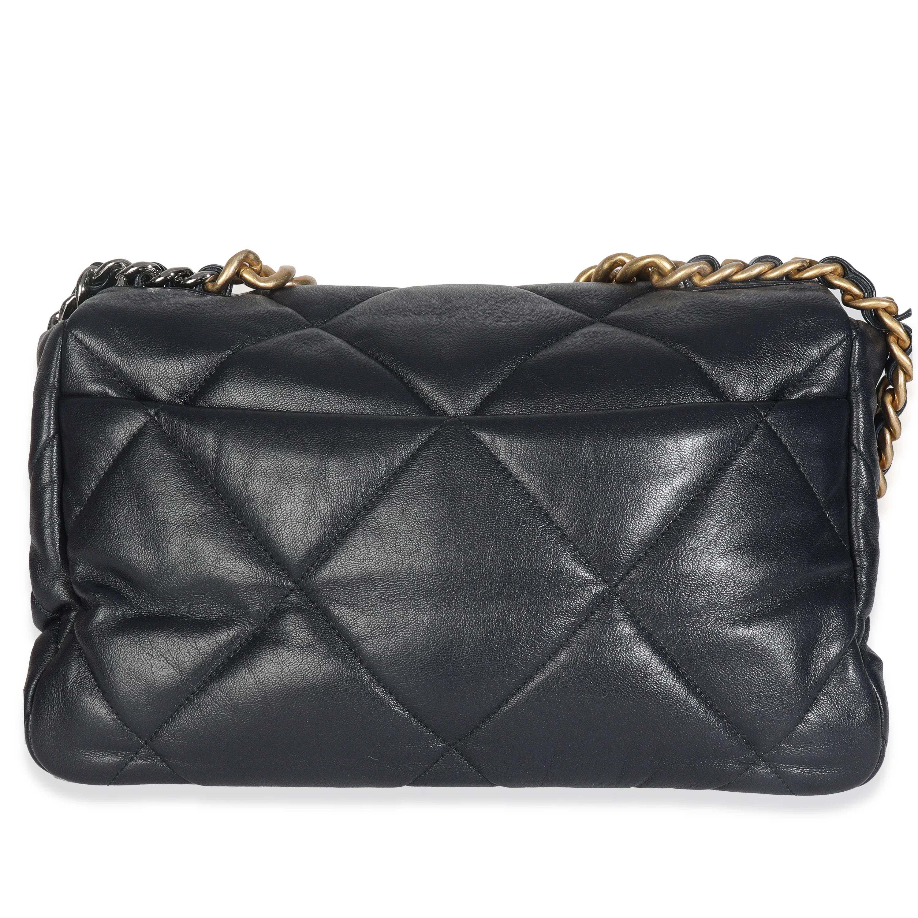 Navy Quilted Shiny Lambskin Medium Chanel 19 Flap Bag - Image 4