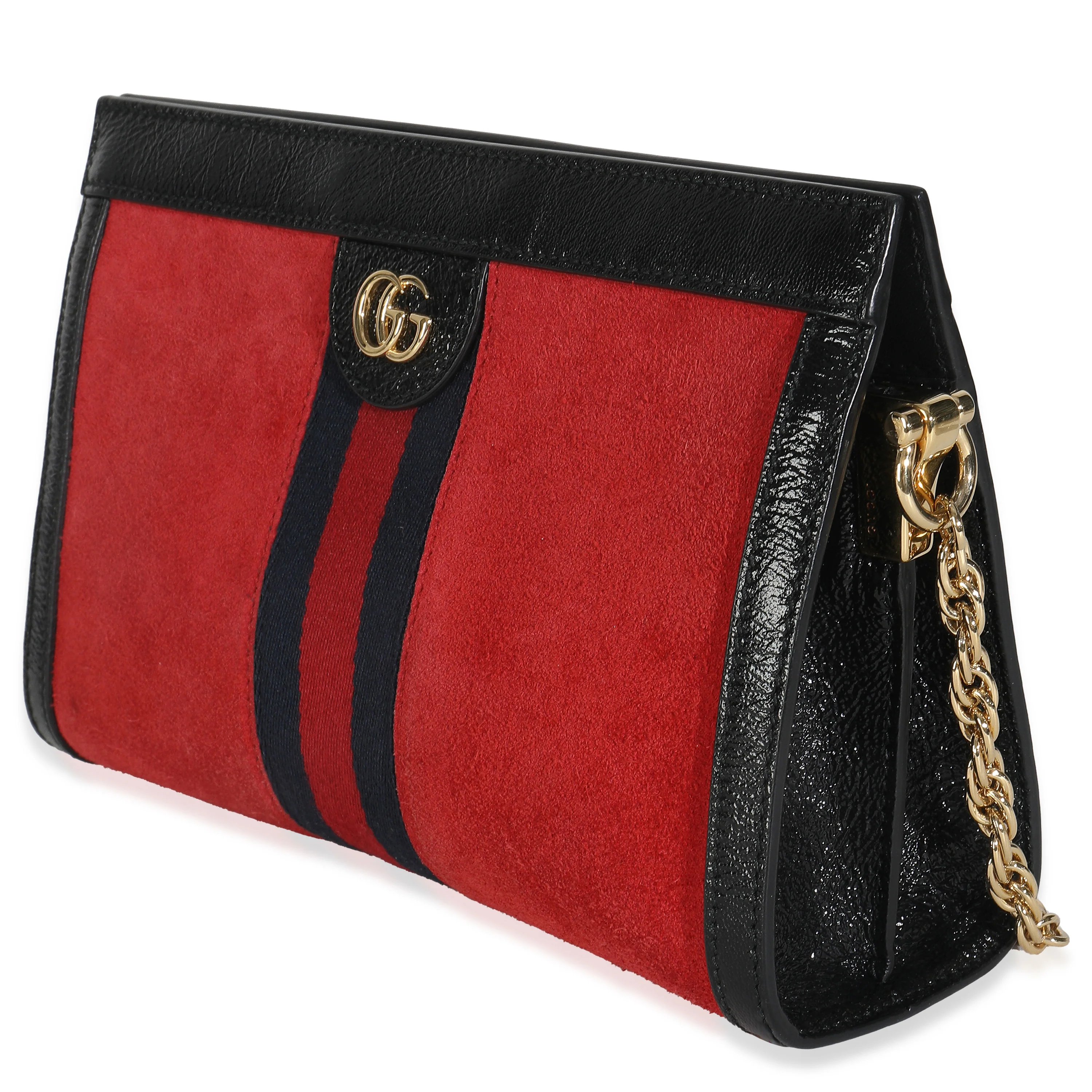 Hibiscus Red Suede Patent Web Small Ophidia Chain Shoulder Bag - Image 2