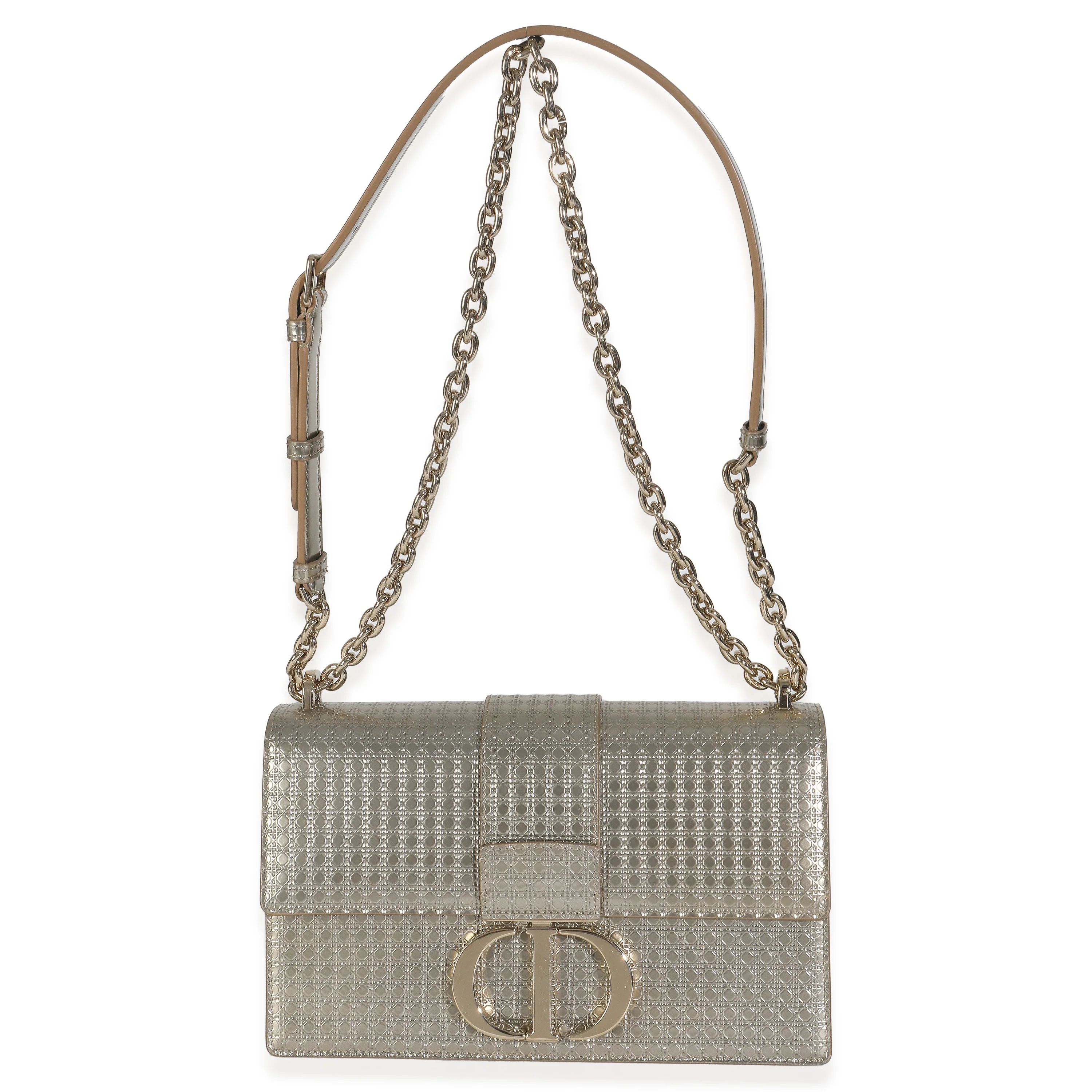 Silver Micro Cannage Metallic Patent 30 Montaigne Flap Bag - Image 8