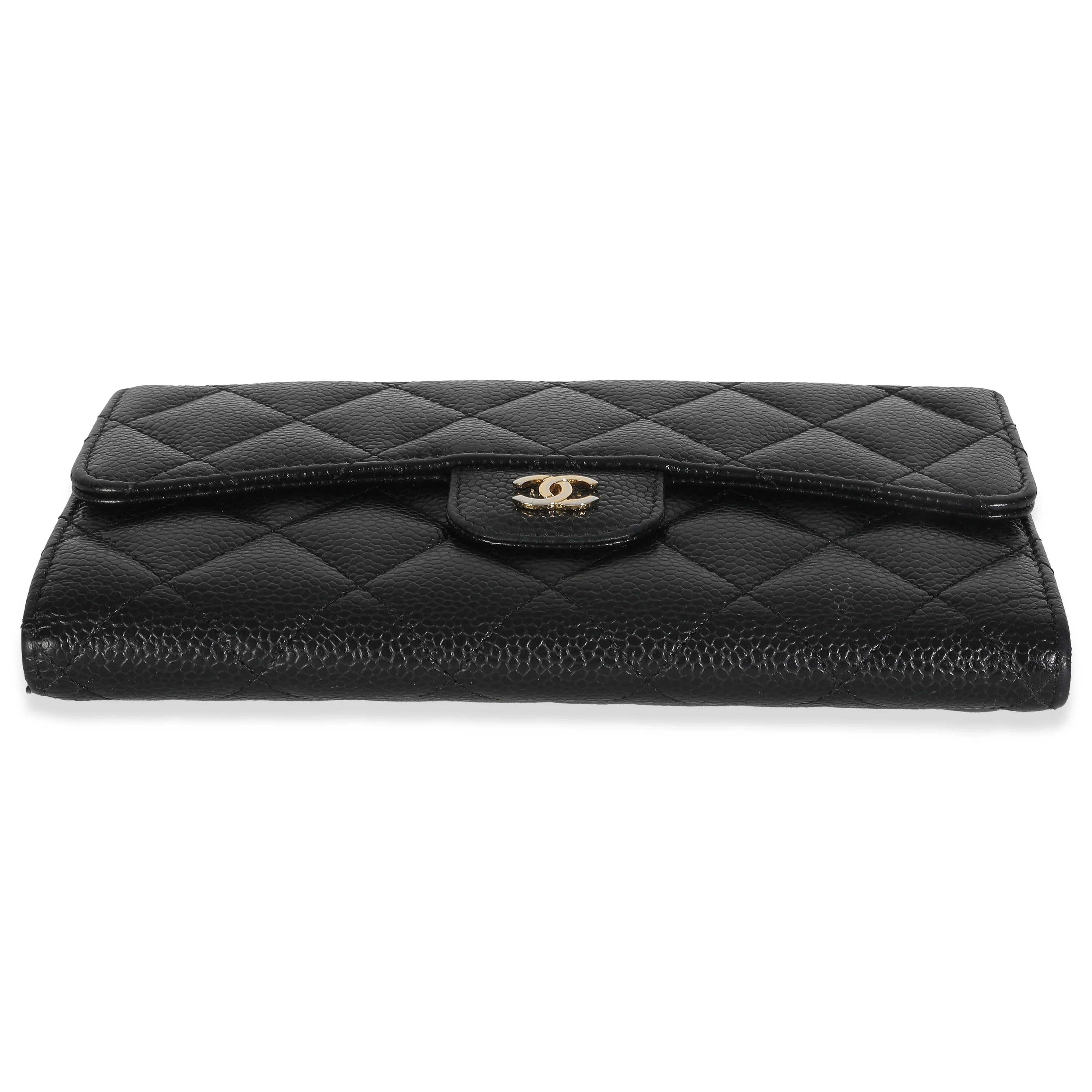 Black Quilted Caviar Long Classic Flap Wallet - Image 5