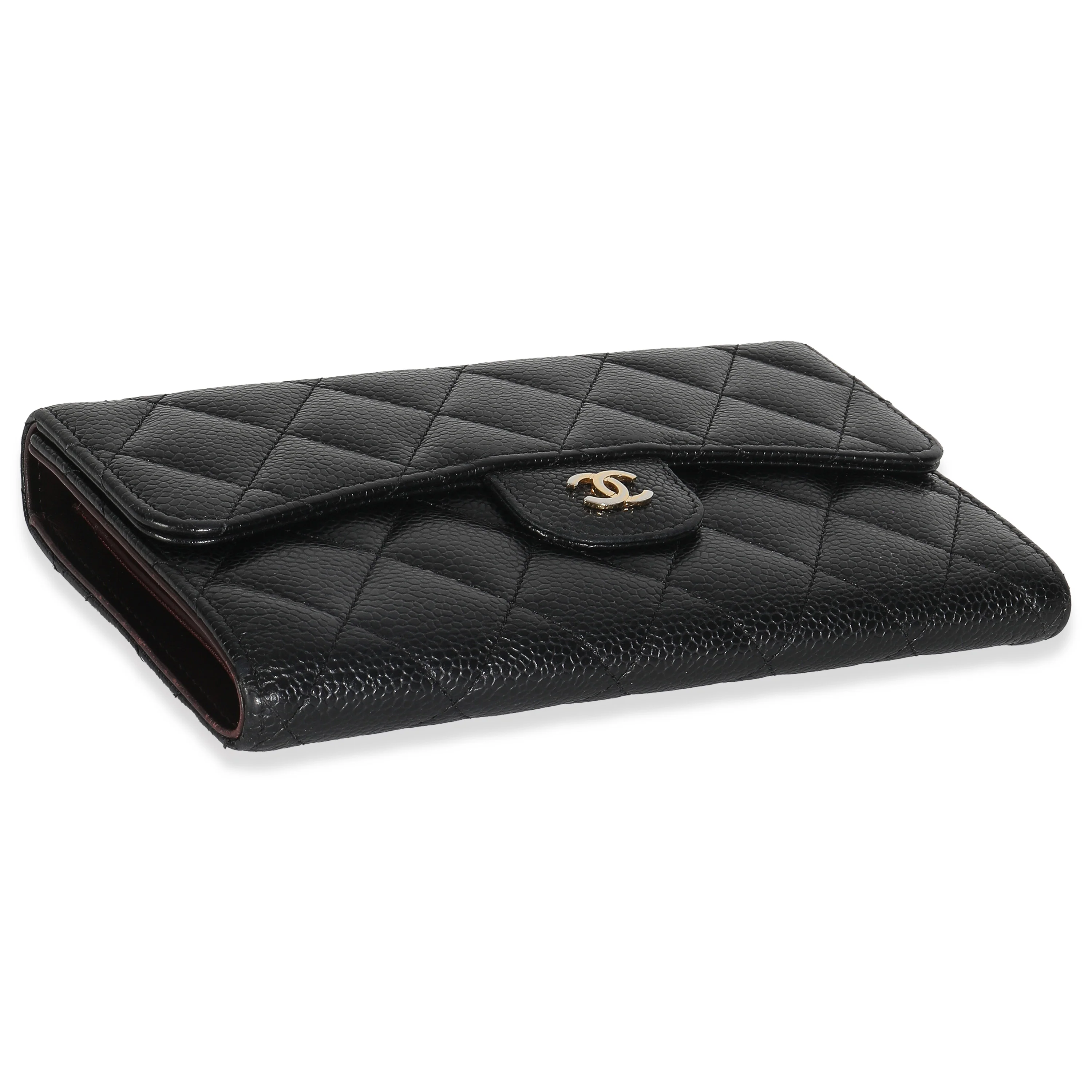 Black Quilted Caviar Long Classic Flap Wallet - Image 7