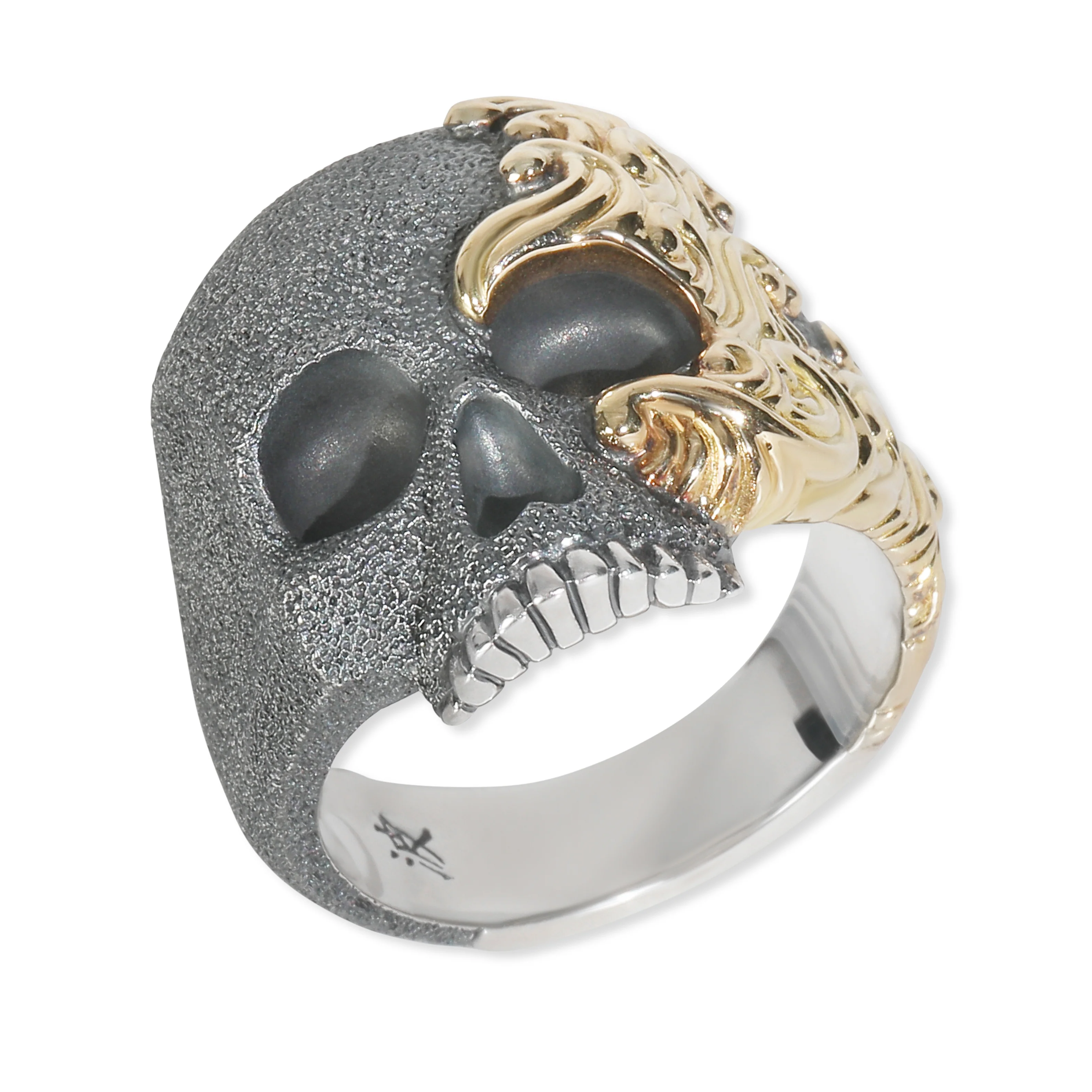 Yellow Gold & Sterling Silver  Waves Skull Ring - Image 4