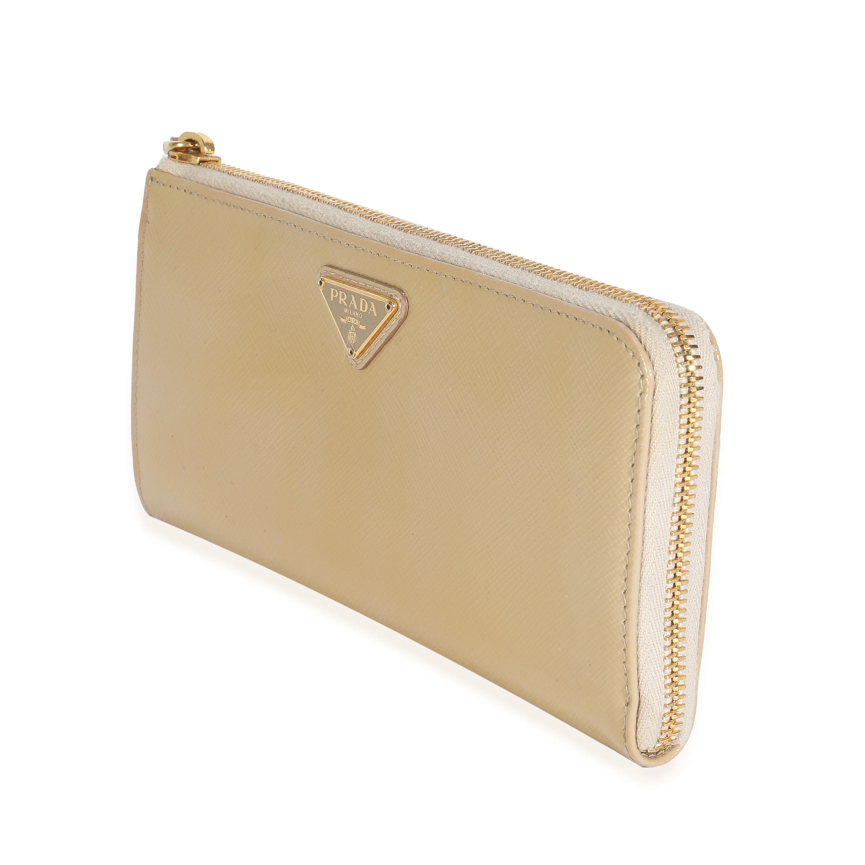Beige Patent Saffiano Long Zip Around Wallet - Image 2
