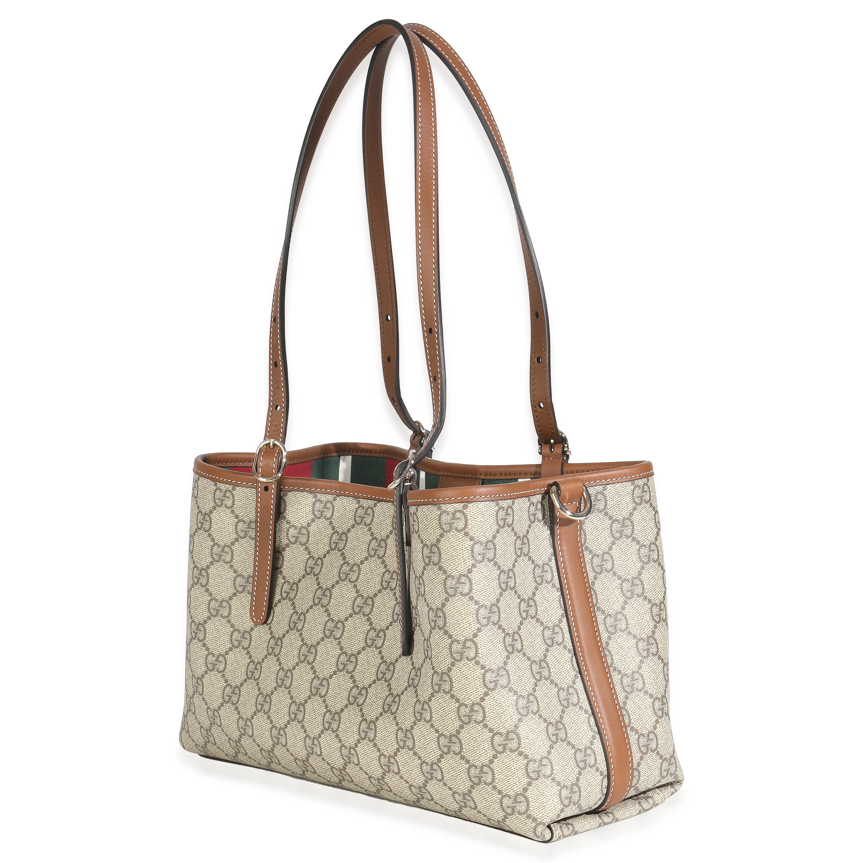 Dark Brown Beige GG Canvas Emblem Small Tote Bag - Image 3