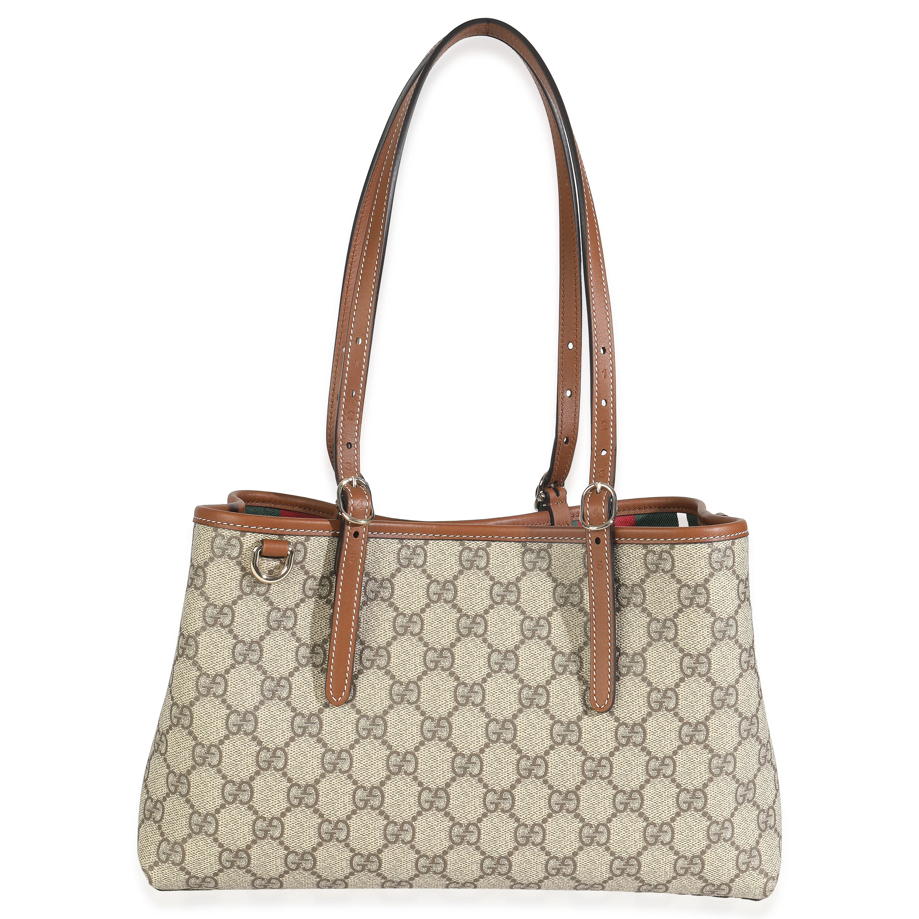 Dark Brown Beige GG Canvas Emblem Small Tote Bag - Image 5