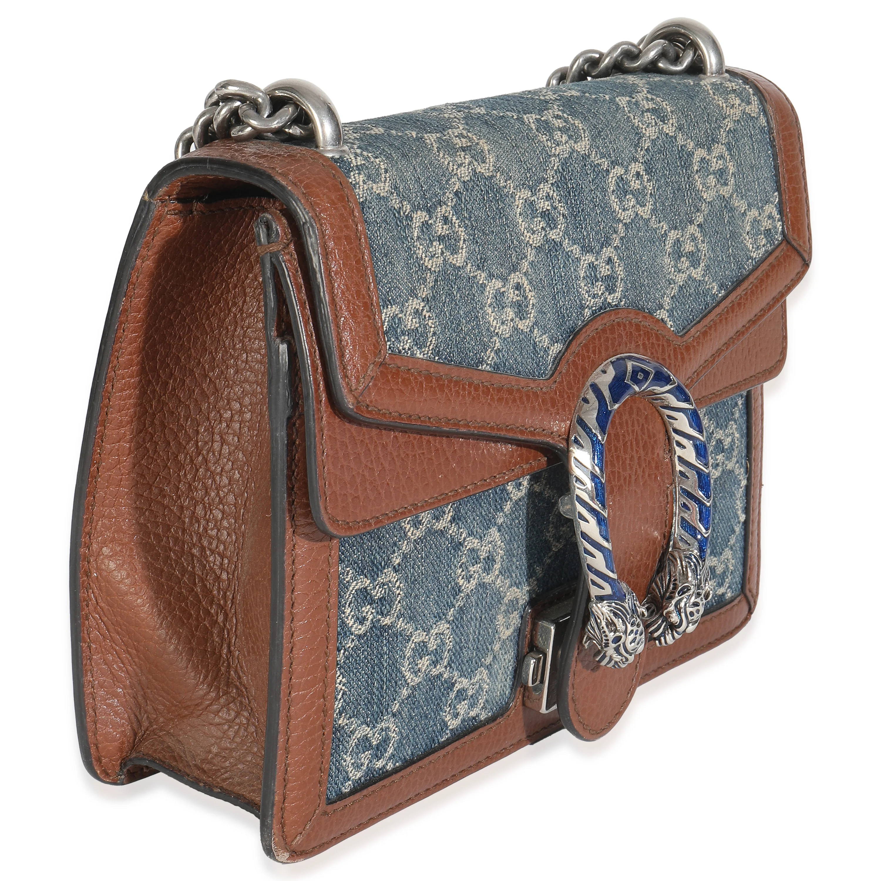 Blue New Denim GG Monogram Dollar Calfskin Enamel Mini Dionysus Bag - Image 3