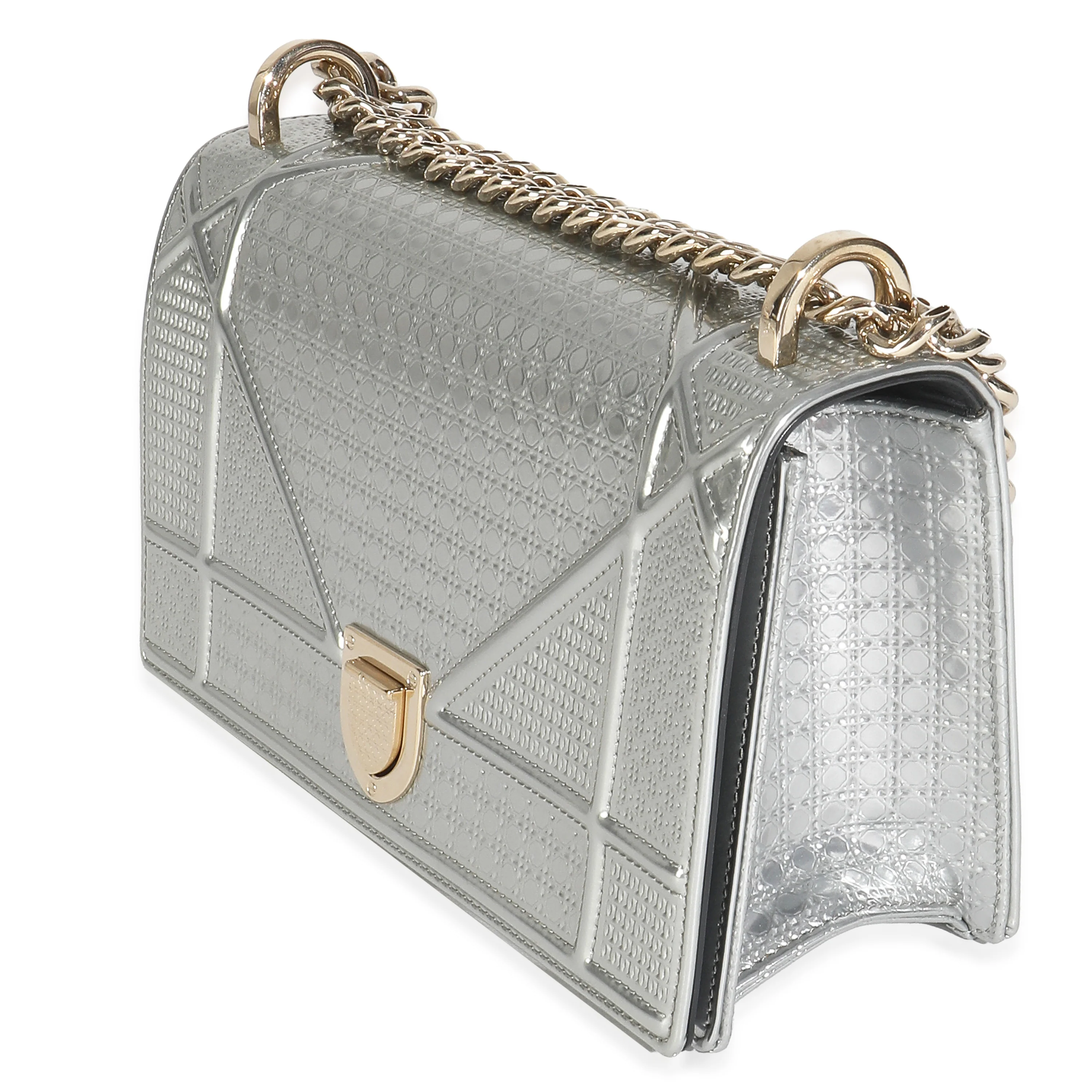 Silver Metallic Patent Micro-Cannage Small Diorama Flap Bag - Image 2
