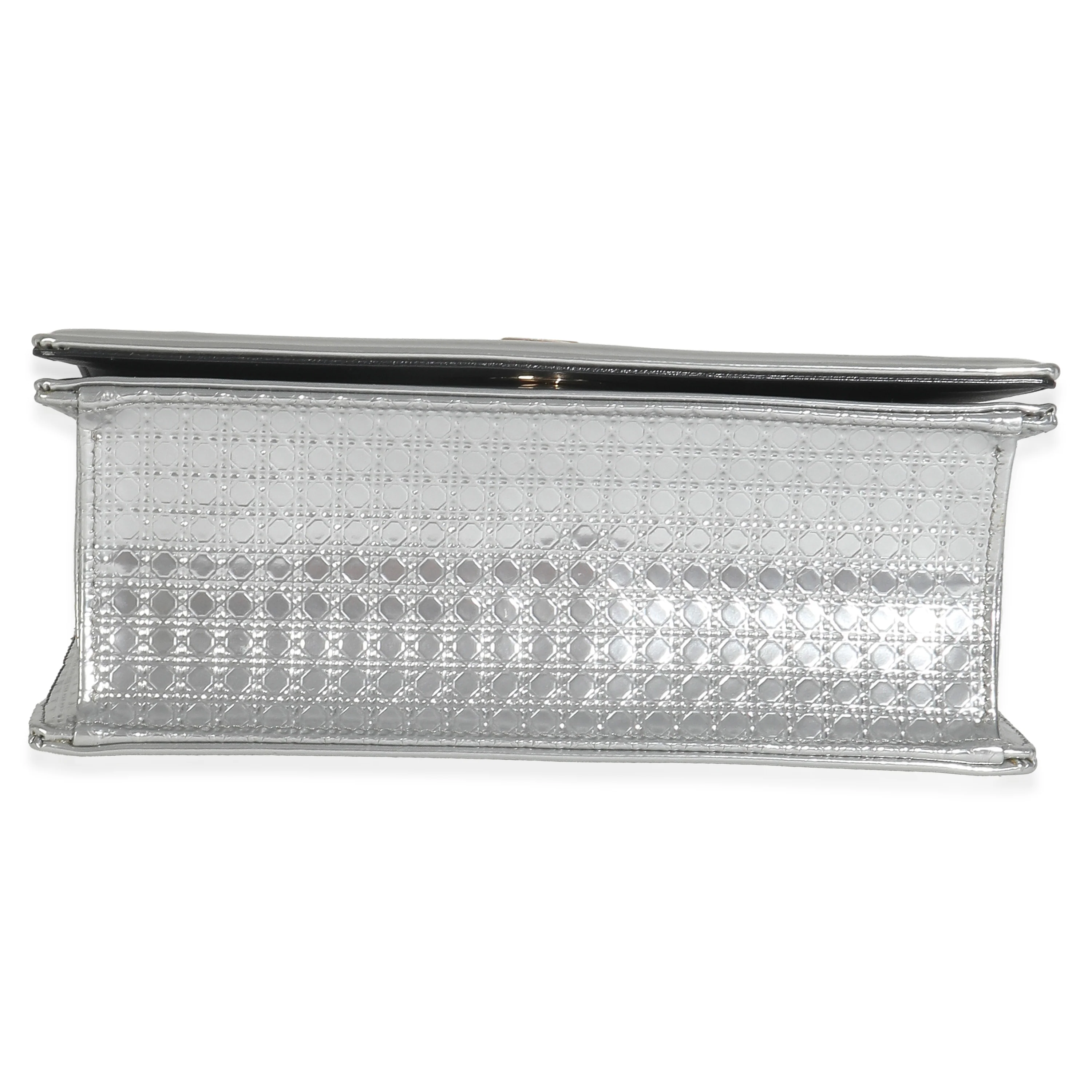 Silver Metallic Patent Micro-Cannage Small Diorama Flap Bag - Image 5
