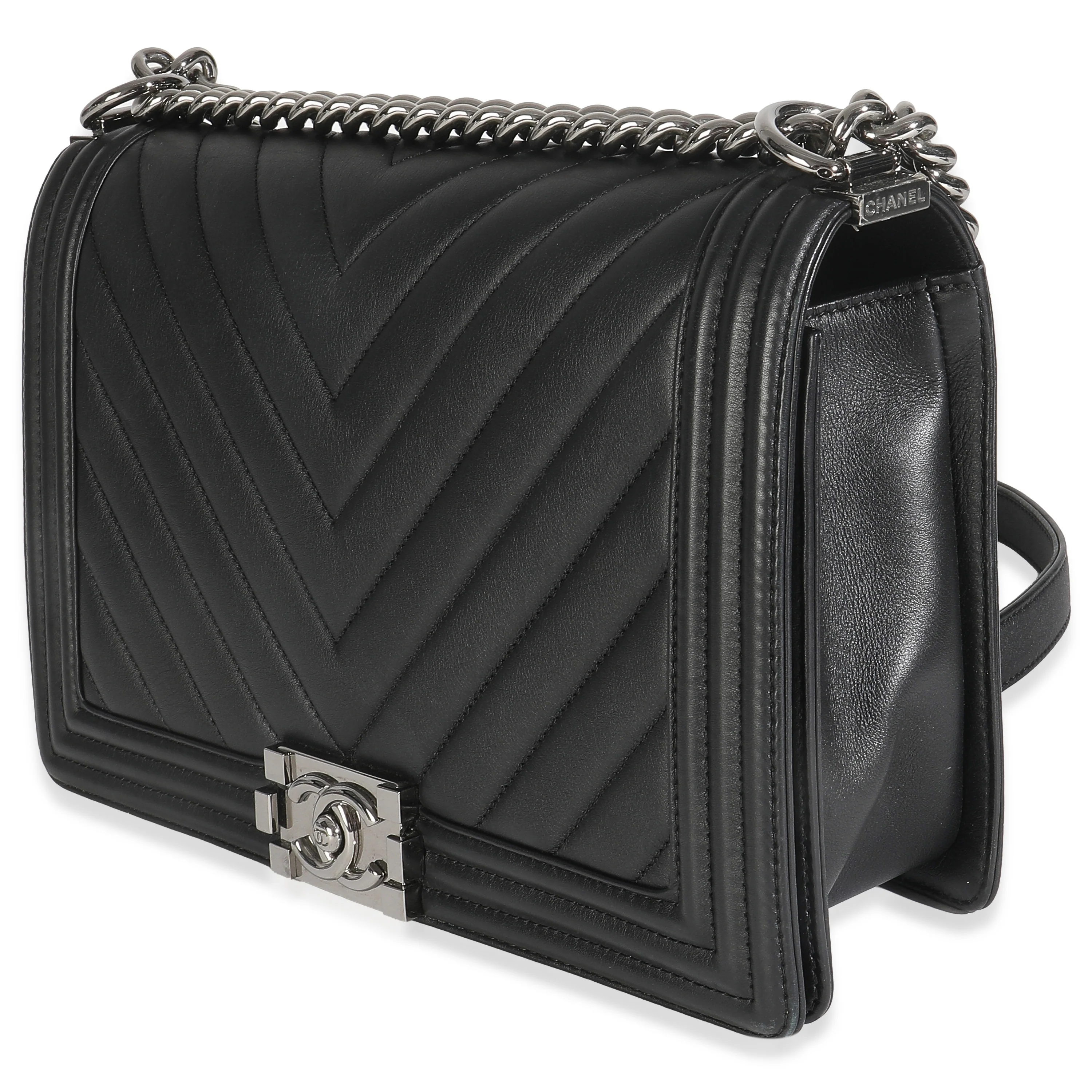 Black Calfskin Quilted Chevron New Medium Boy Bag - Image 2