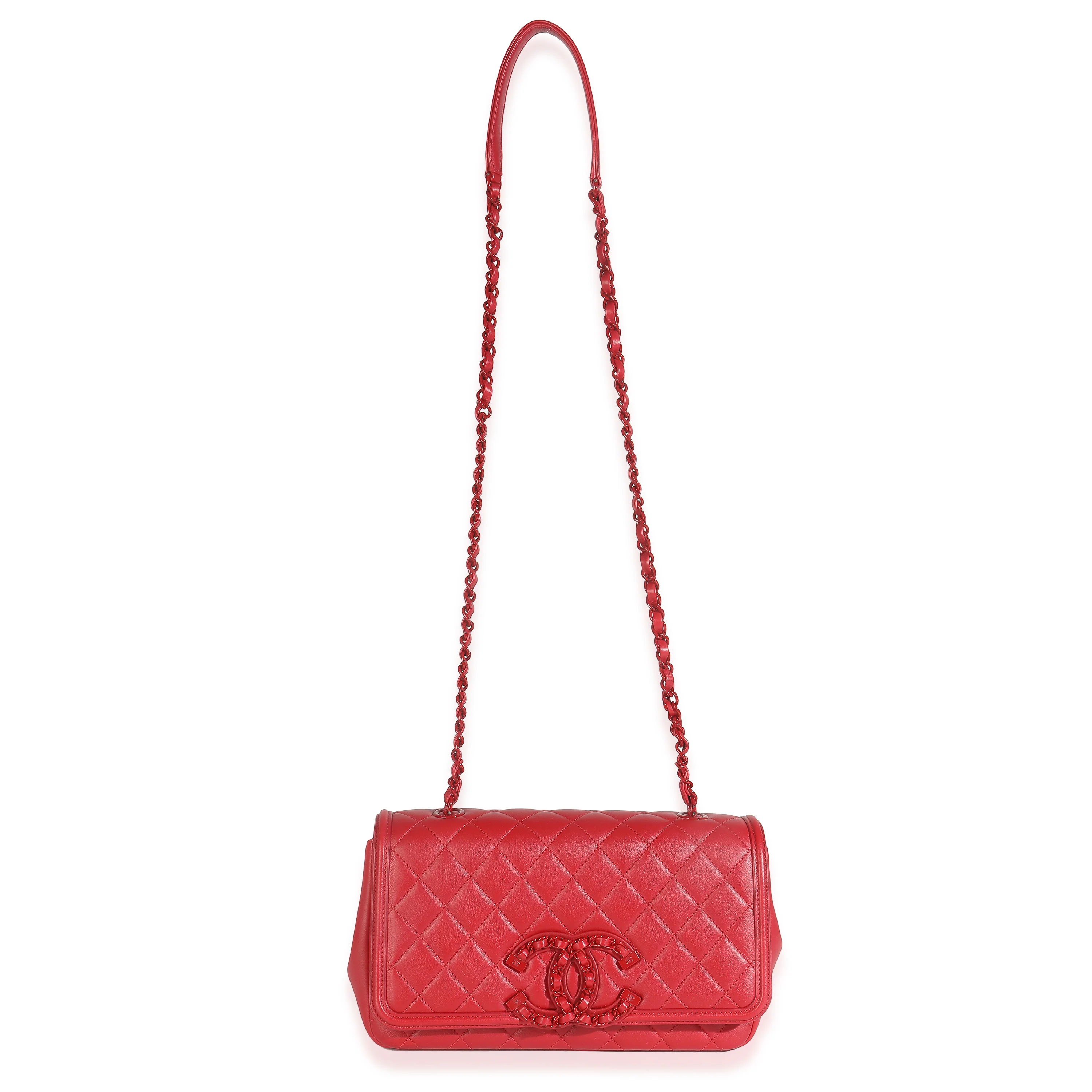 Red Quilted Calfskin Medium Incognito CC Filigree Flap Bag - Image 8
