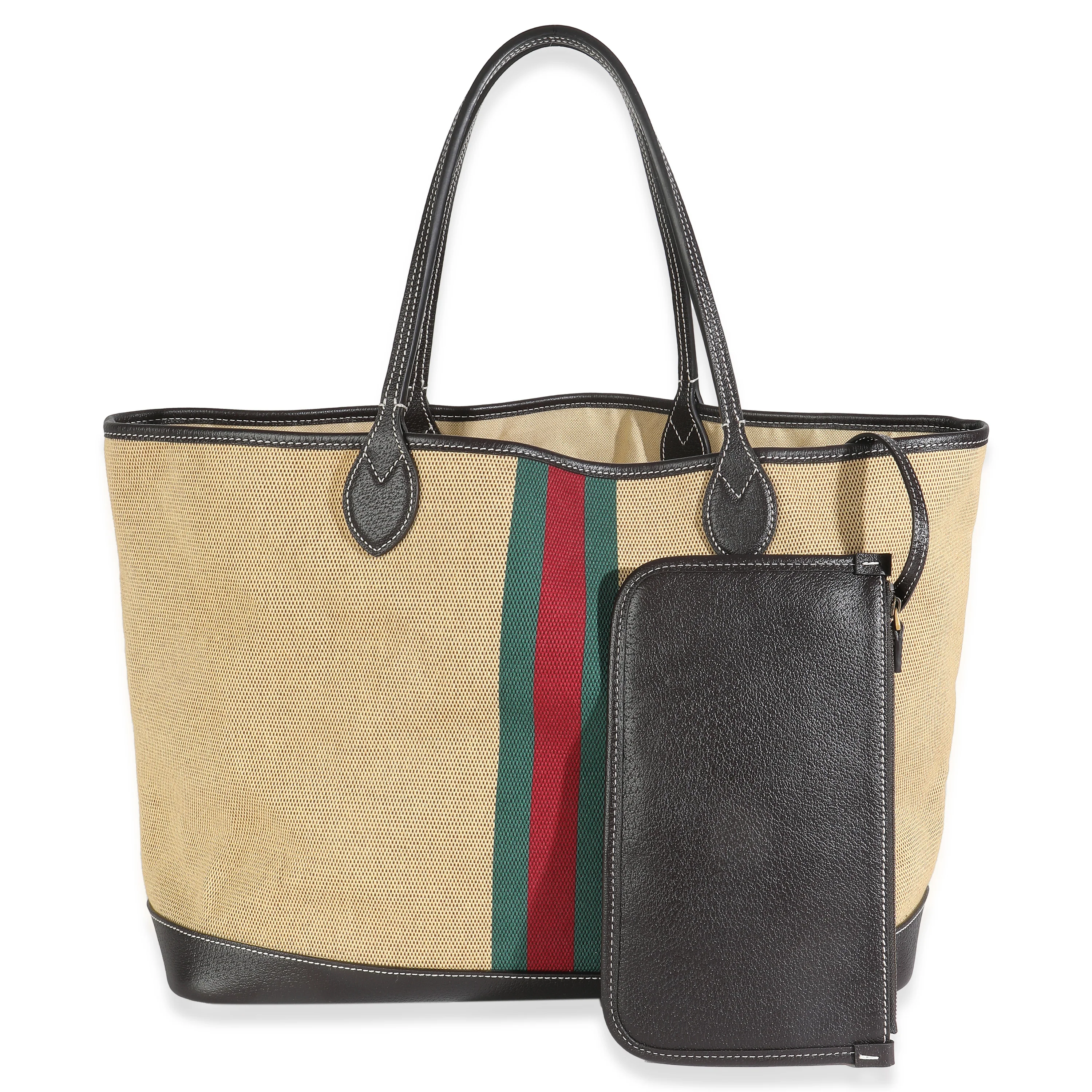 Beige Canvas Web Ophidia Large Foldable Tote - Image 6