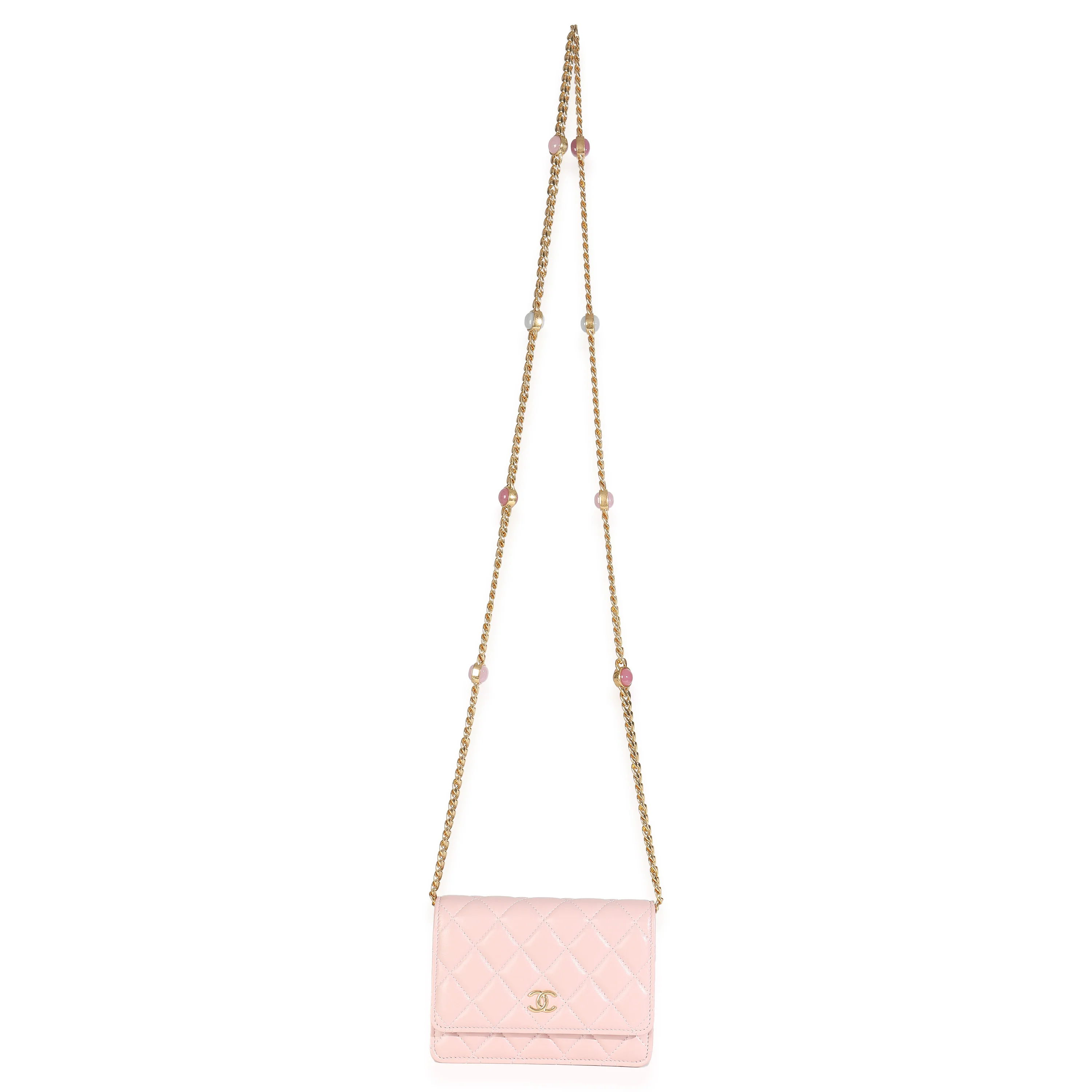 Pink Quilted Lambskin CC Pearl Enamel Clutch On Chain - Image 8
