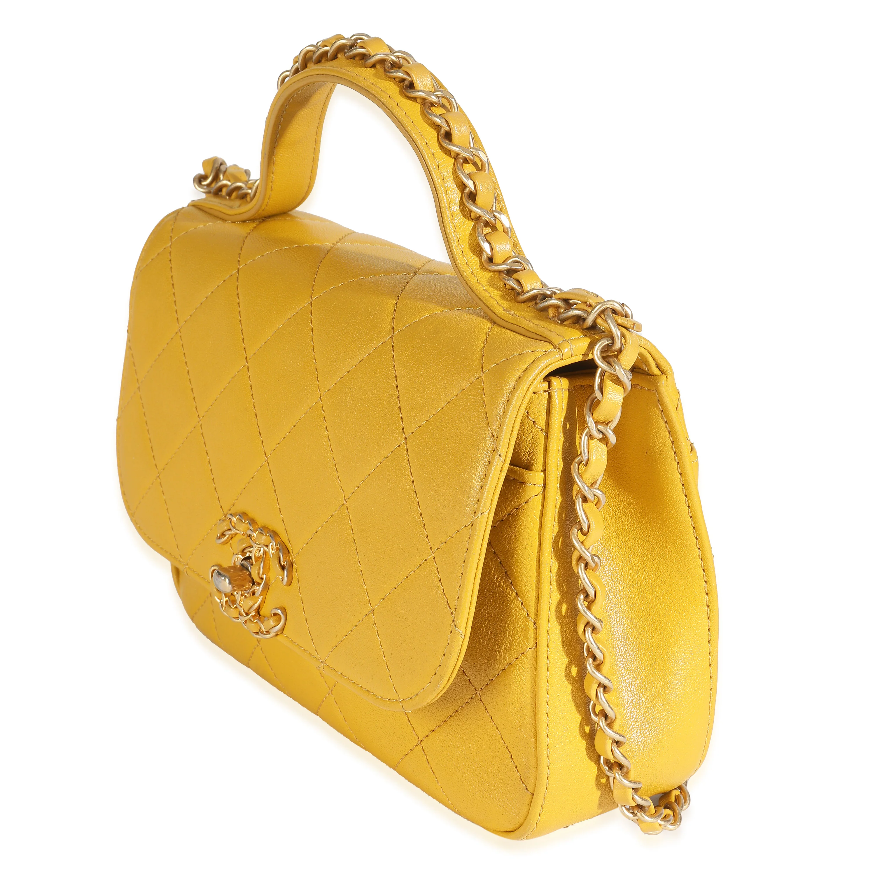 Yellow Quilted Lambskin Small Chain Infinity Top Handle Flap - Image 2