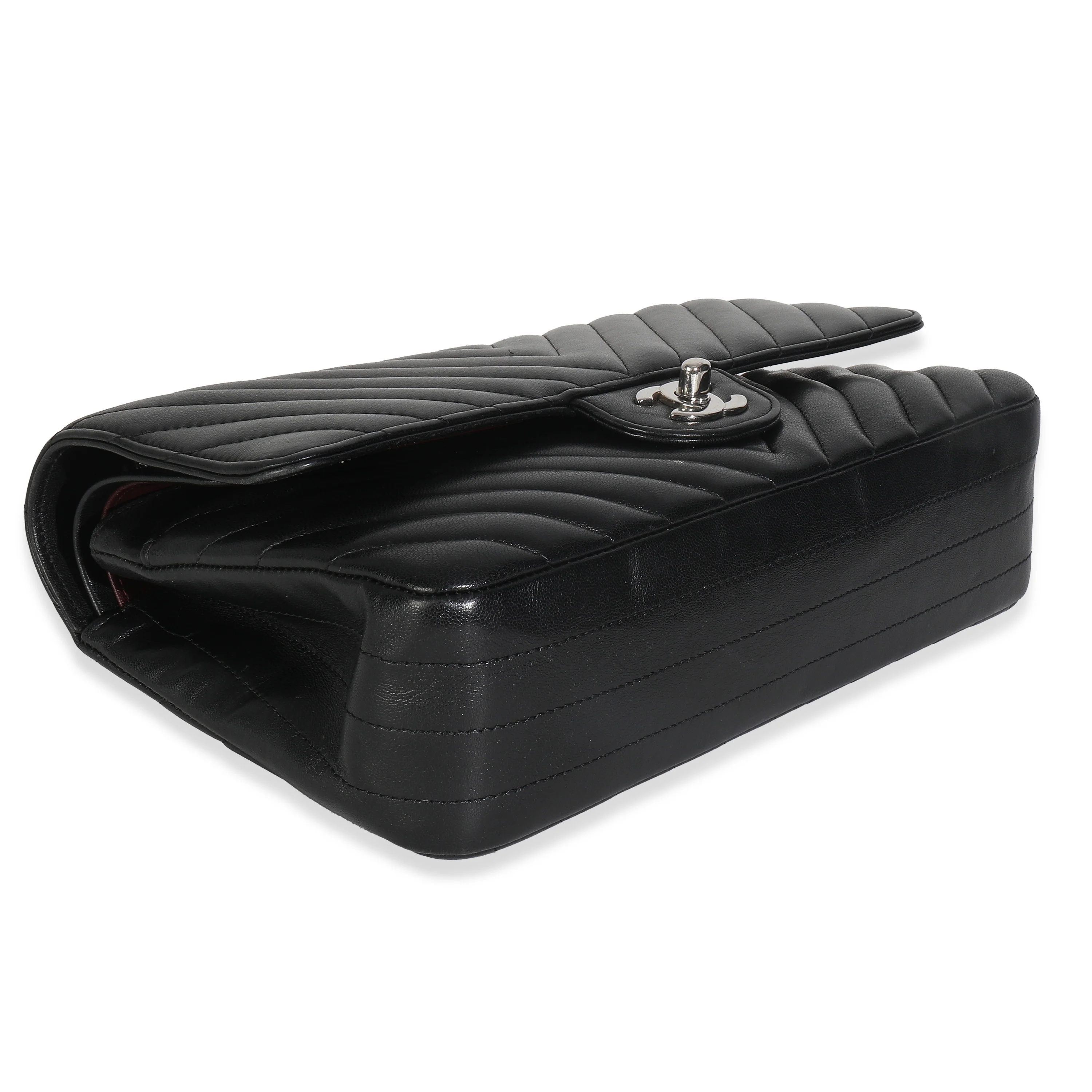 Black Lambskin Chevron Medium Classic Double Flap Bag - Image 7