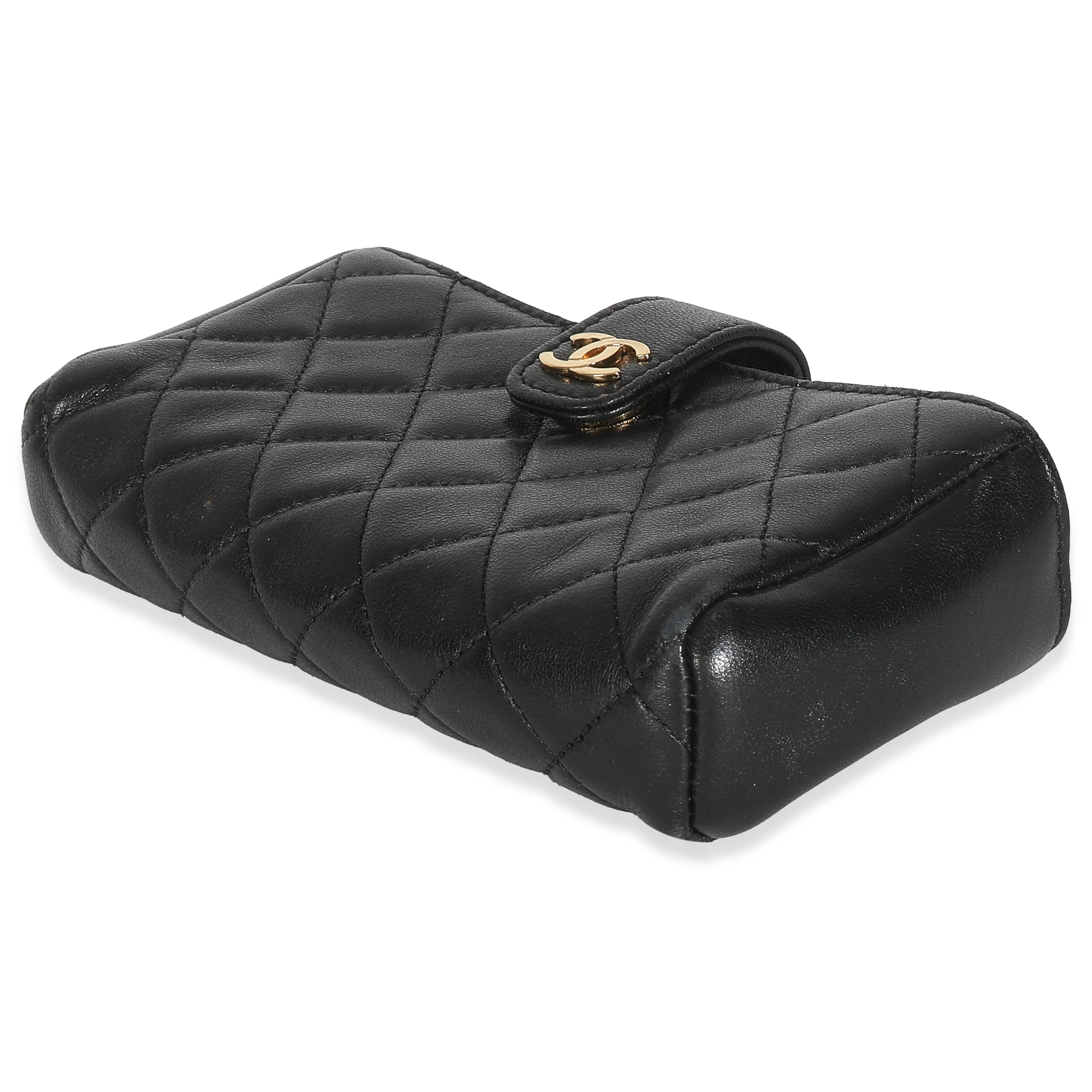 Black Quilted Lambskin Mini Phone Holder Clutch - Image 6