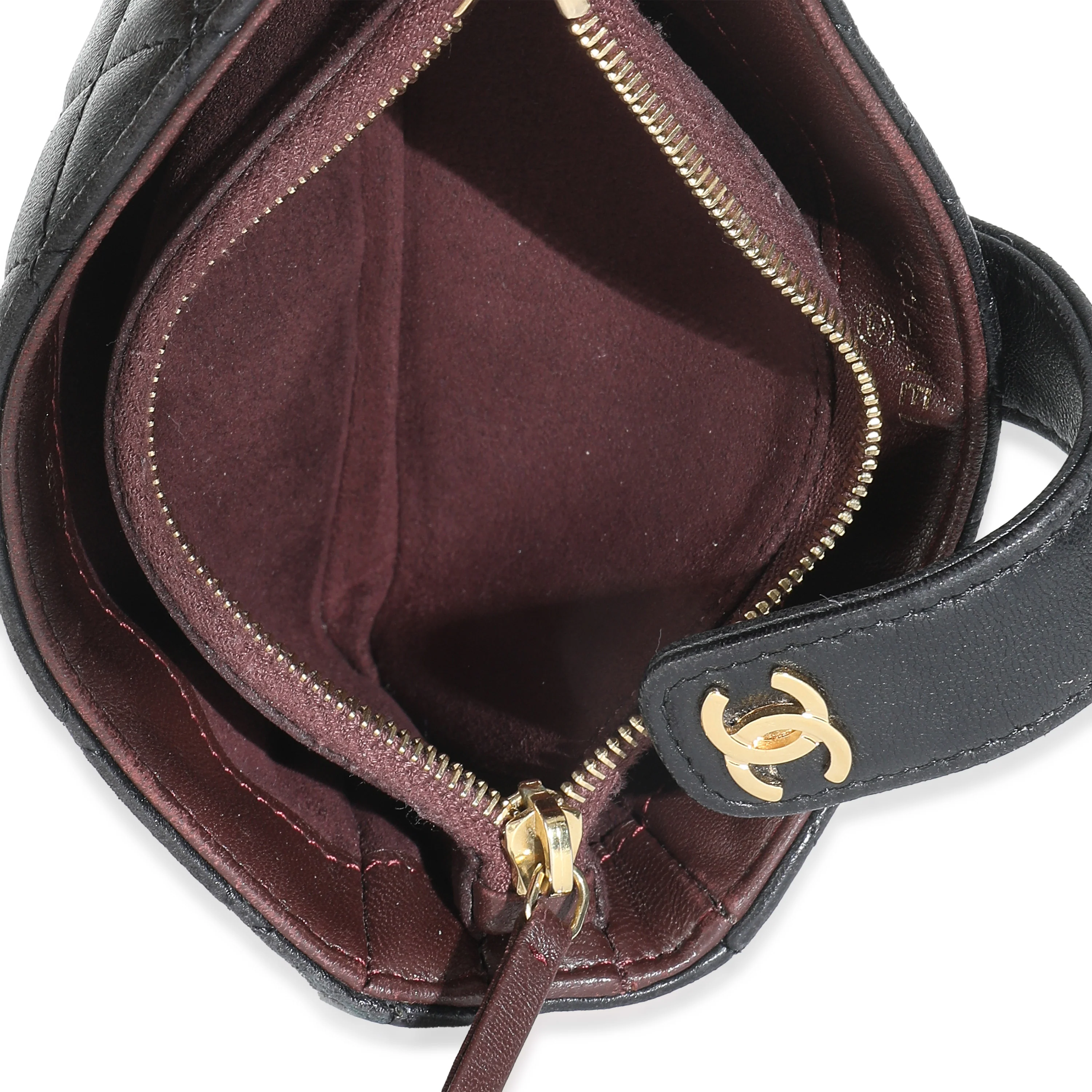 Black Quilted Lambskin Mini Phone Holder Clutch - Image 8