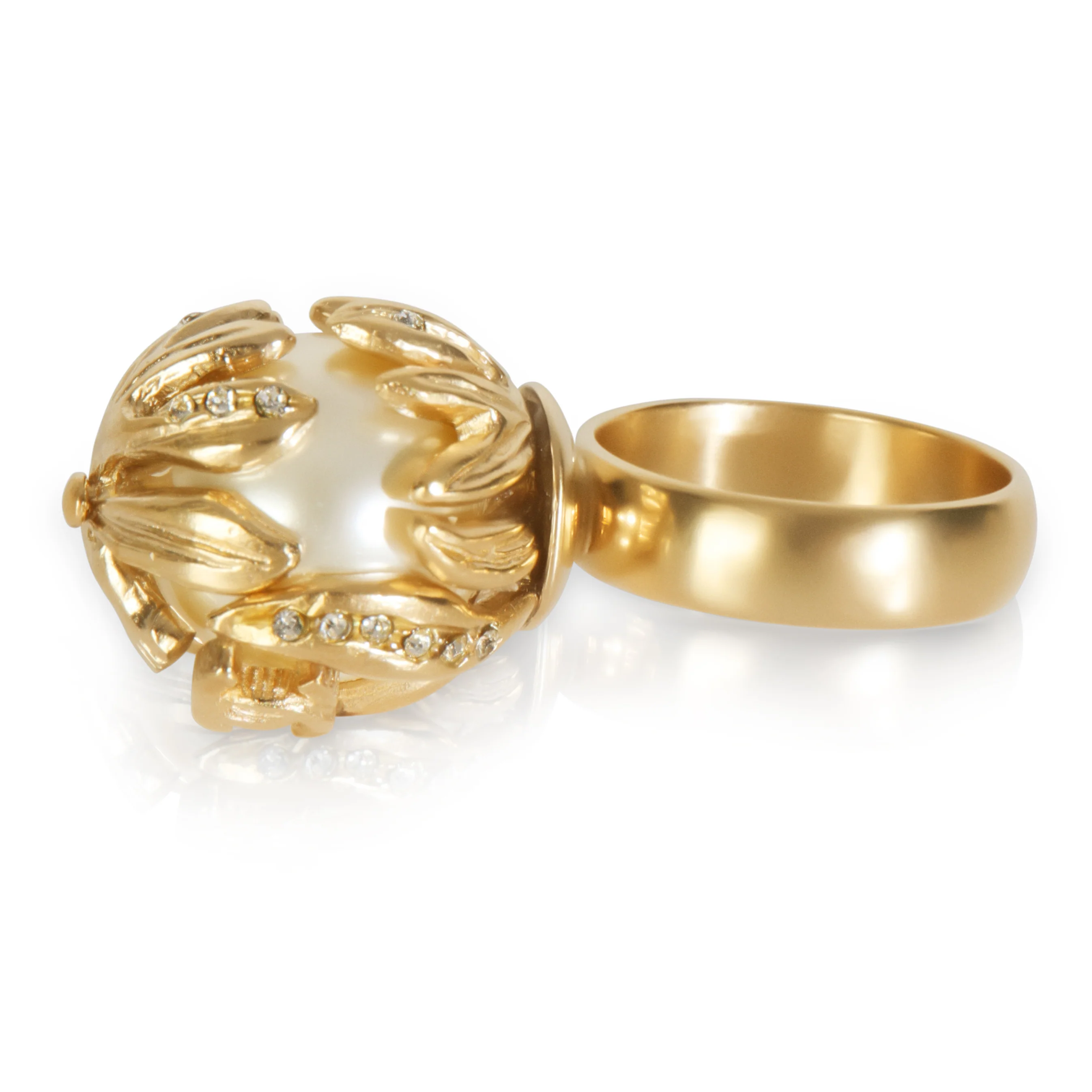 Gold-Plated  2009 Faux Pearl & Strass Ring - Image 2