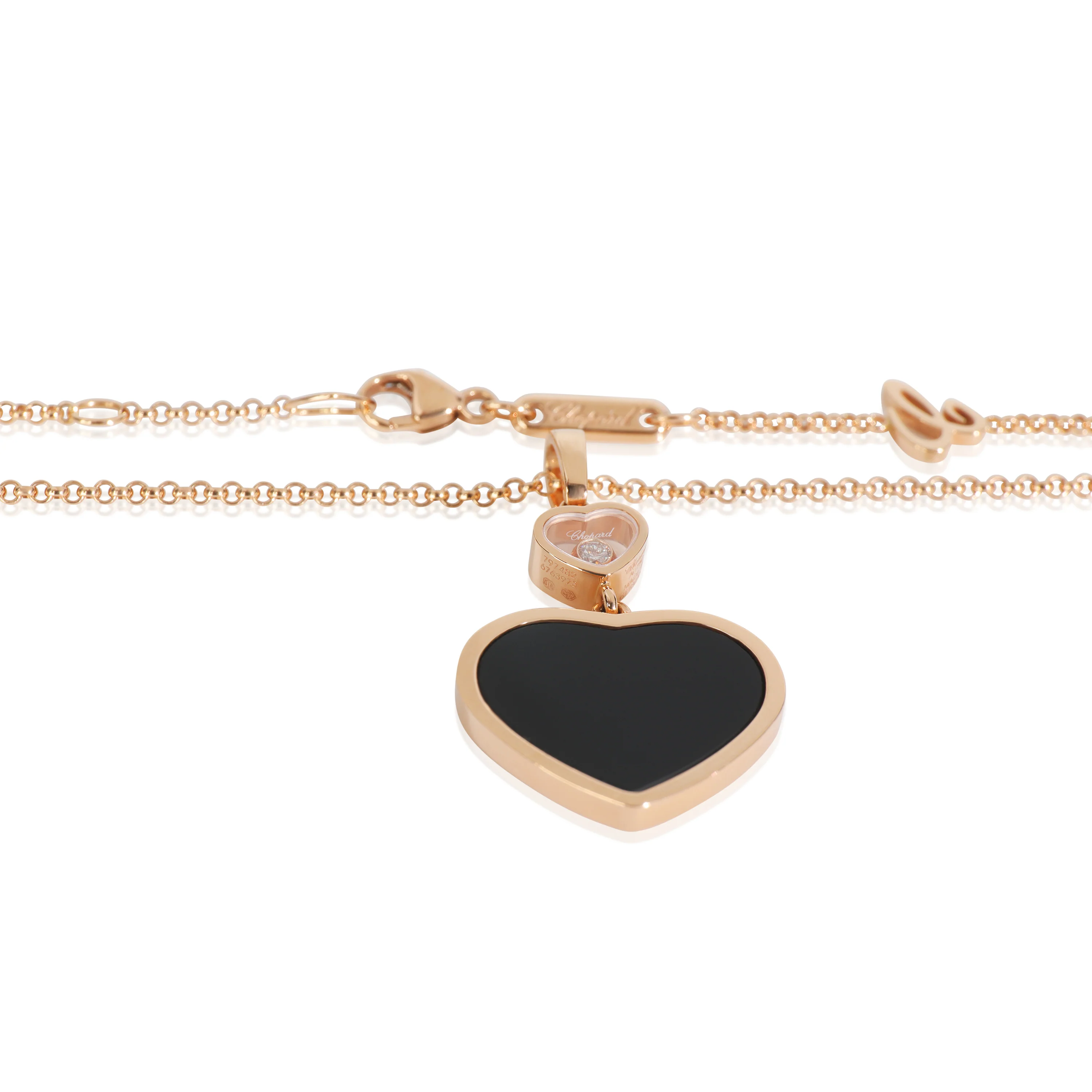 Rose Gold Onyx and Diamond Happy Hearts Pendant - Image 2