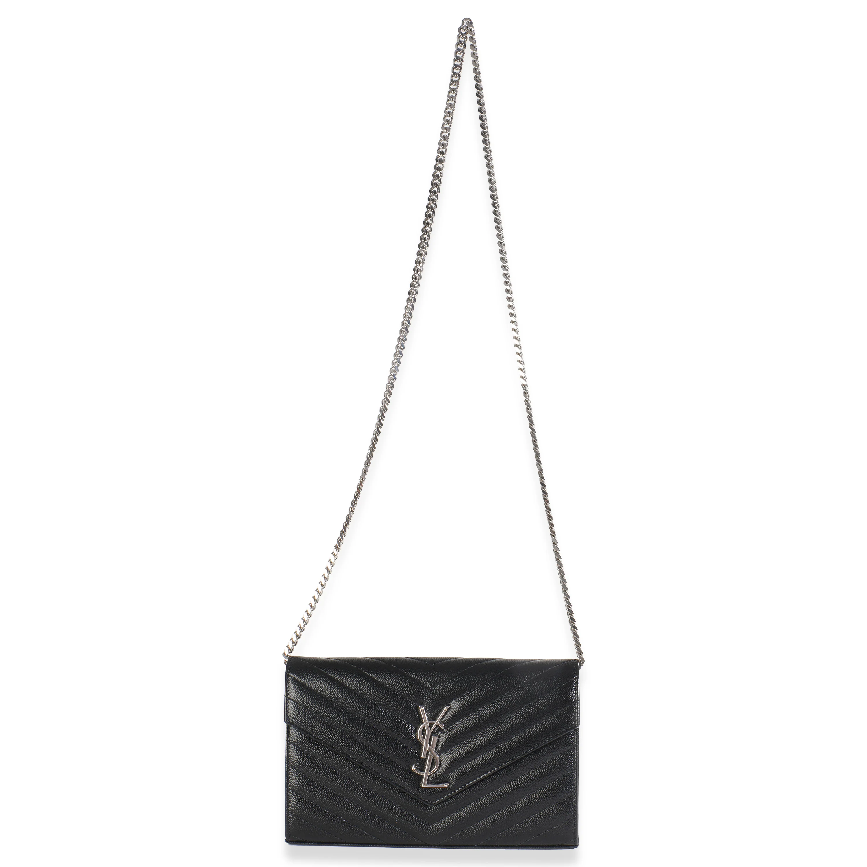 Black Grain De Poudre Matelasse Chevron Monogram Chain Wallet - Image 8