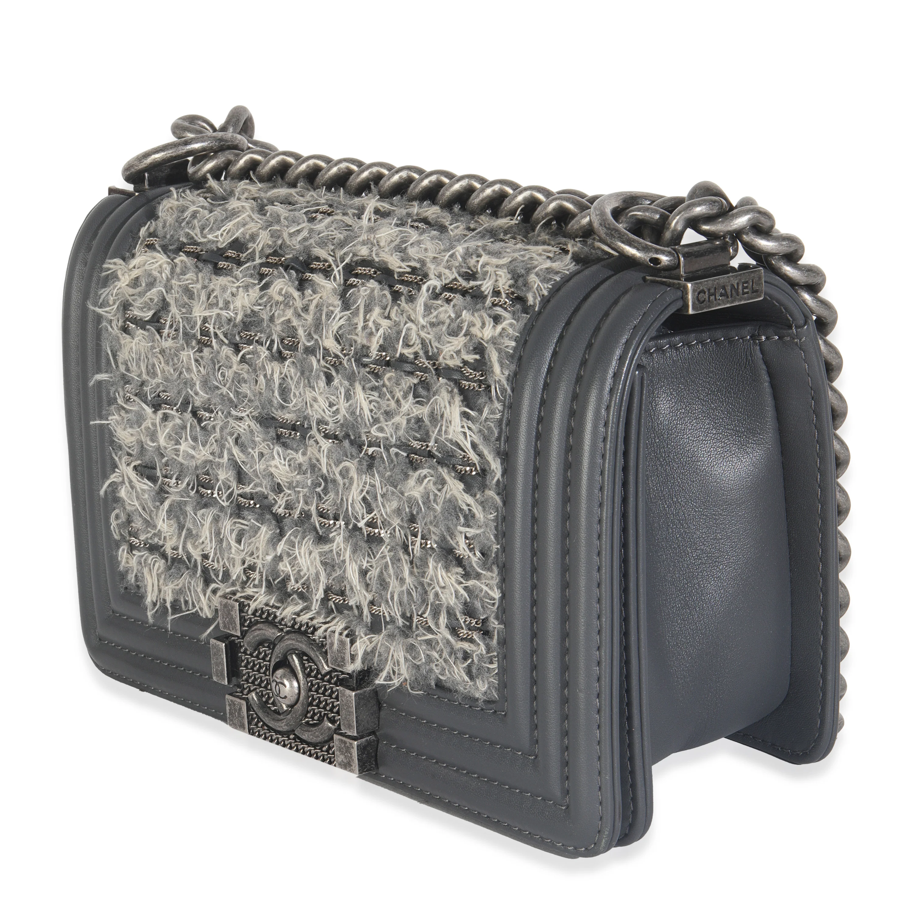 Grey Tweed Black Calfskin Small Boy Bag - Image 2
