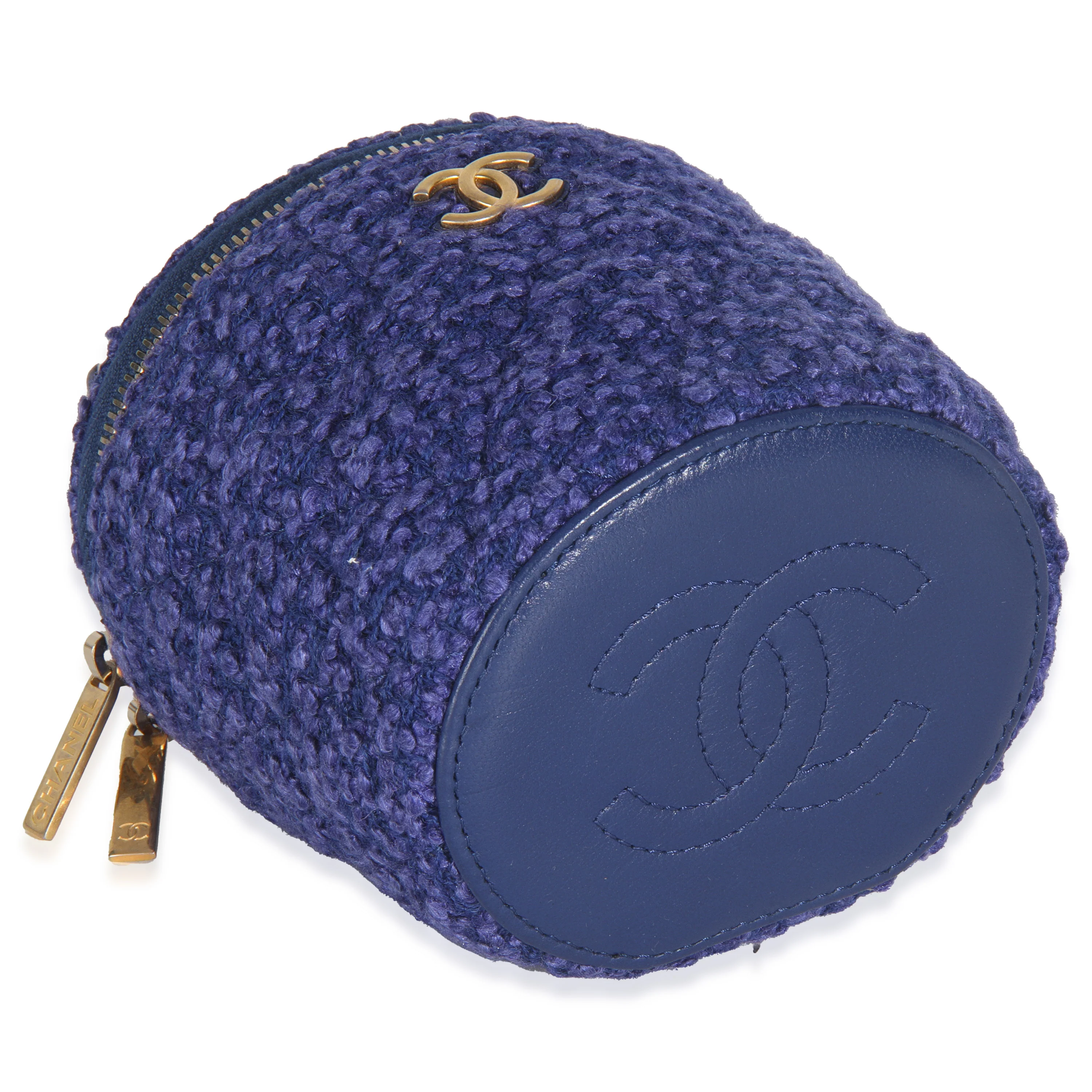 Blue Quilted Tweed Afternoon Tea Top Handle Vanity Case With Chain - Image 6
