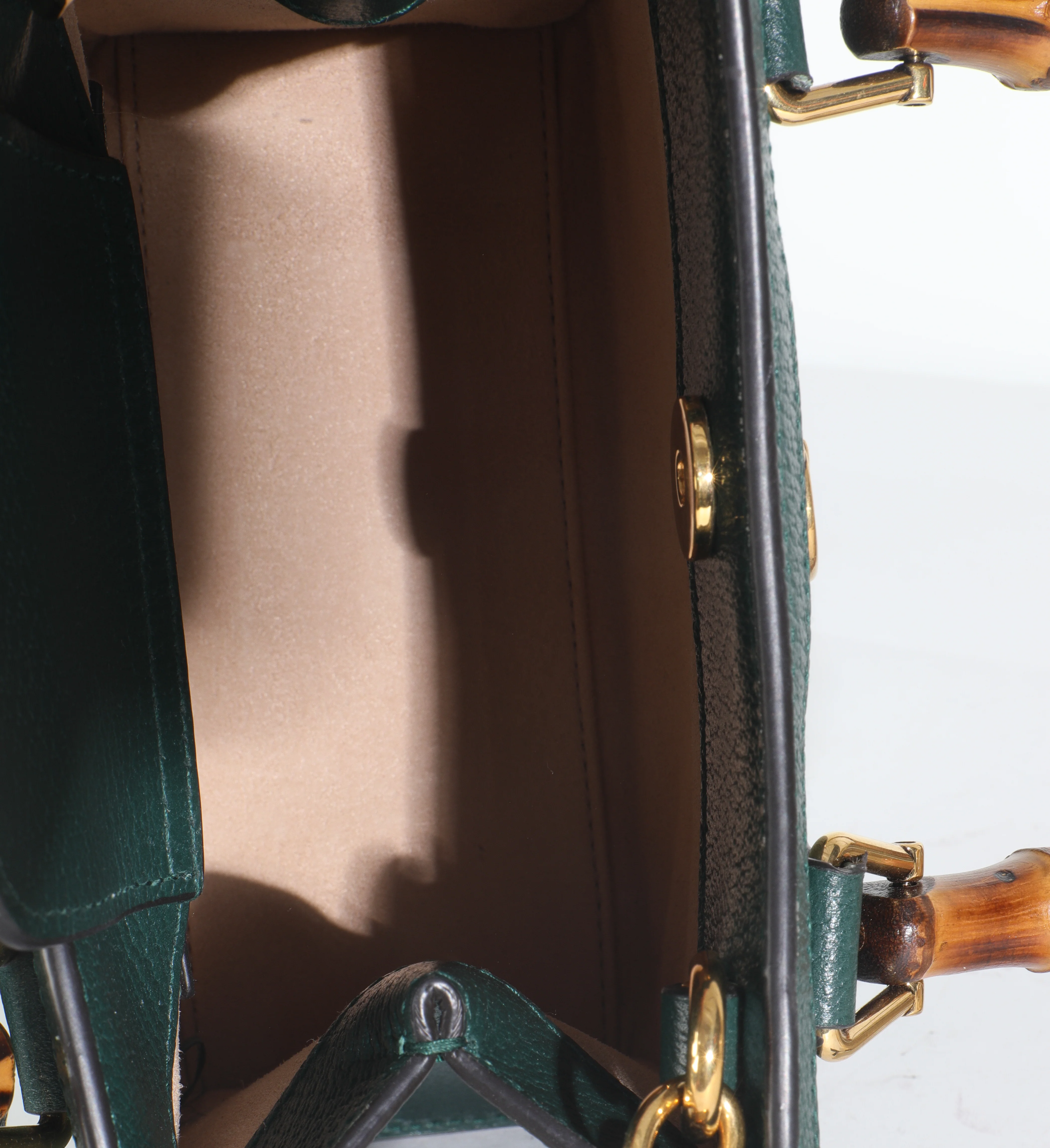 Dark Green Textured Dollar Calfskin Mini Diana Bamboo Top Handle Bag - Image 9