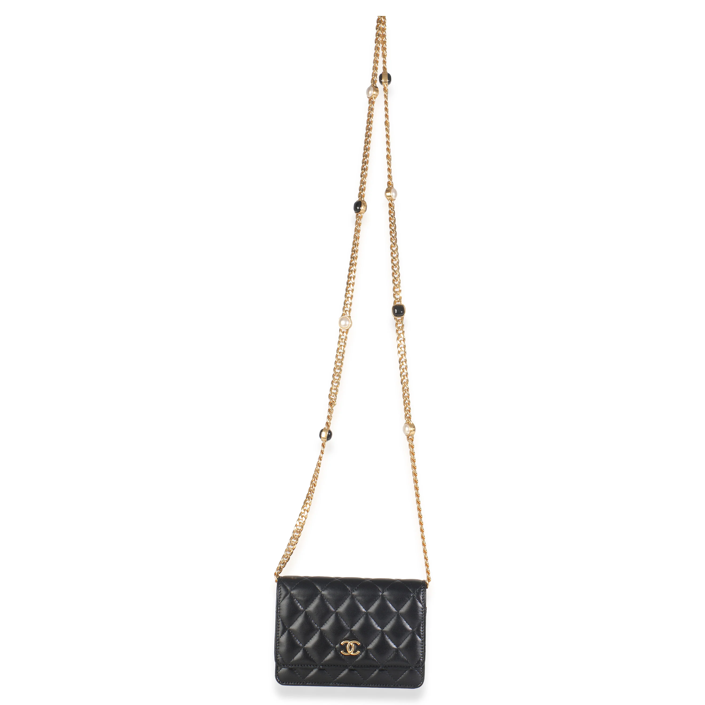 Black Quilted Lambskin CC Pearl Enamel Clutch On Chain - Image 8