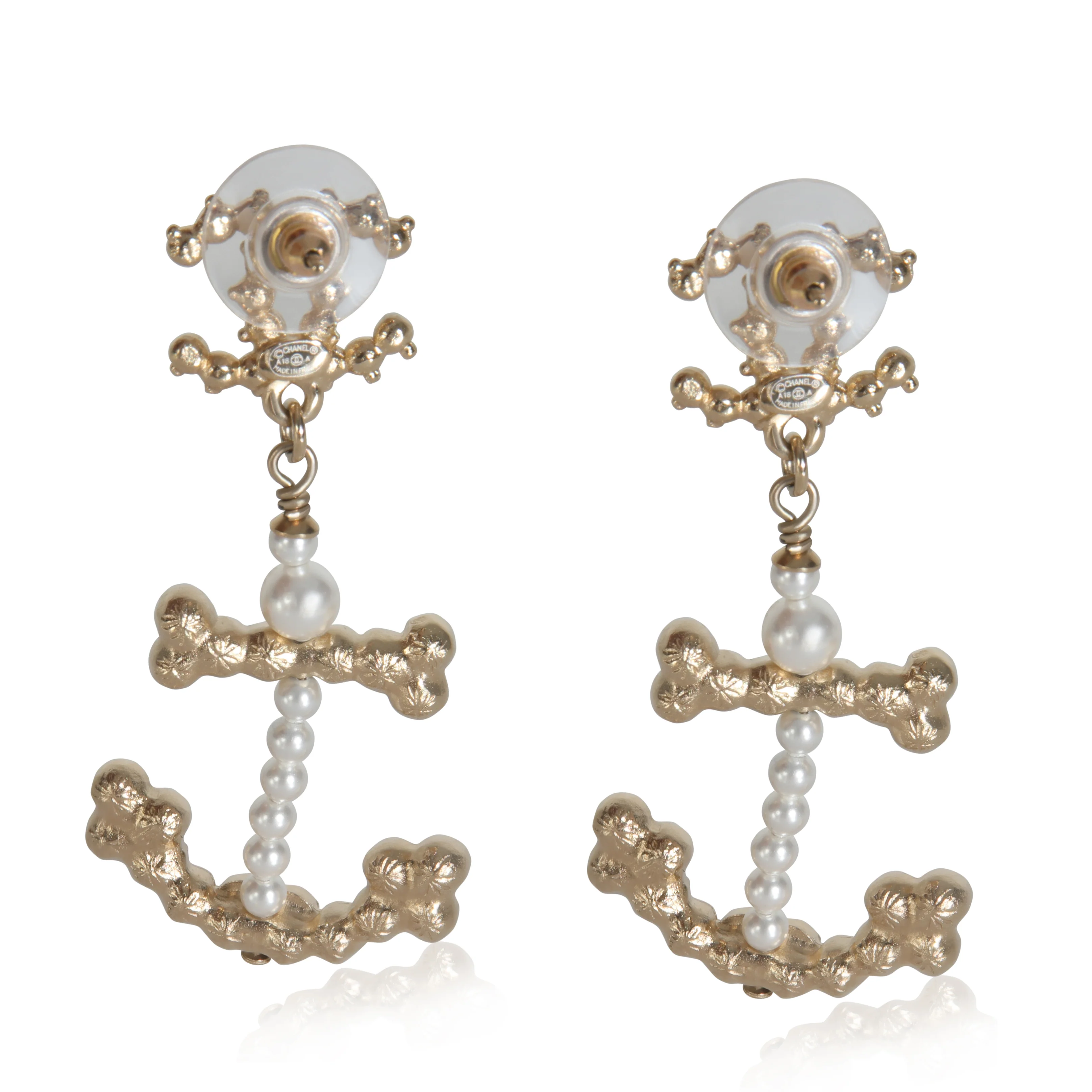 Gold-Plated 2018 Faux Pearl Anchor Earrings - Image 3