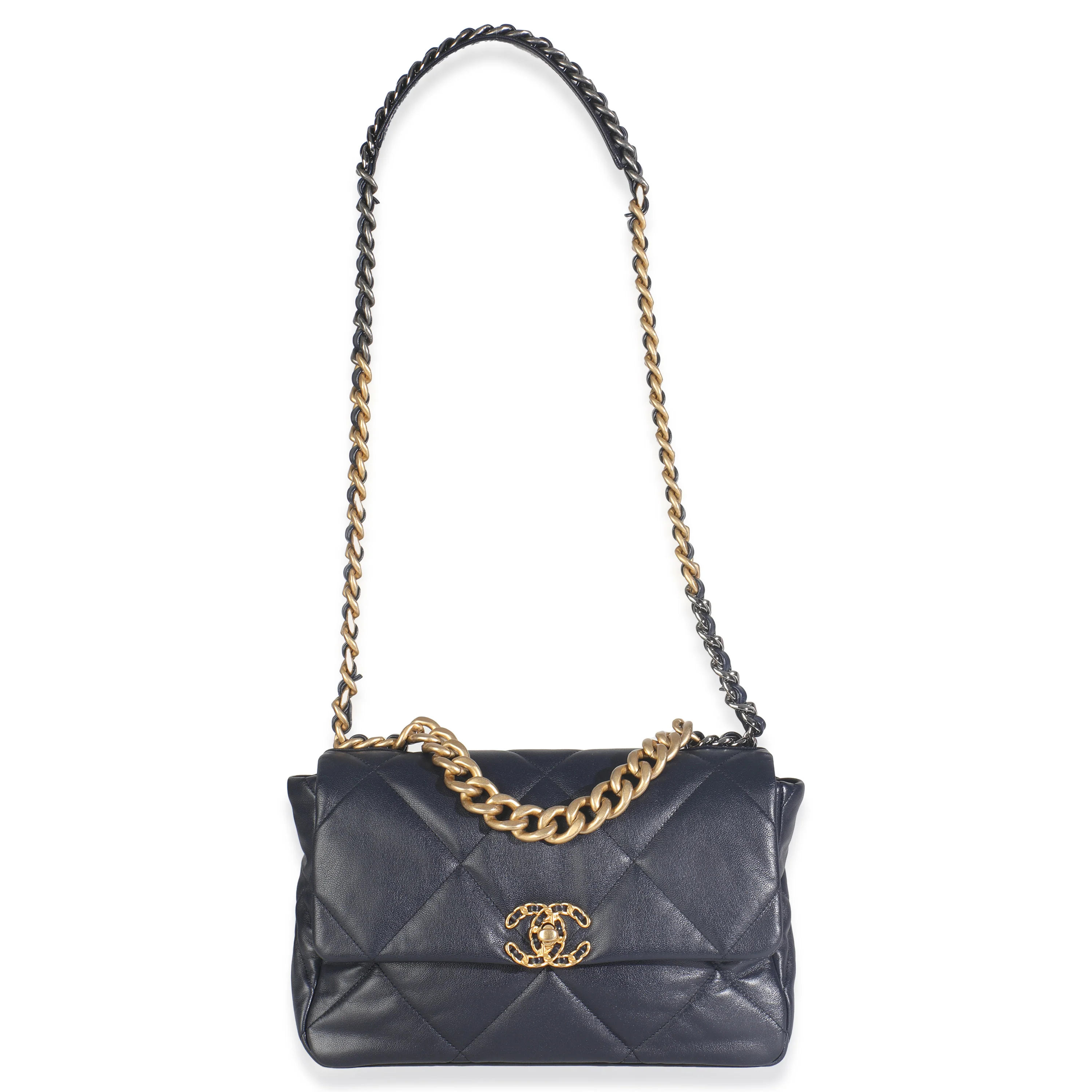 Navy Quilted Lambskin Medium Chanel 19 Flap Bag - Image 8