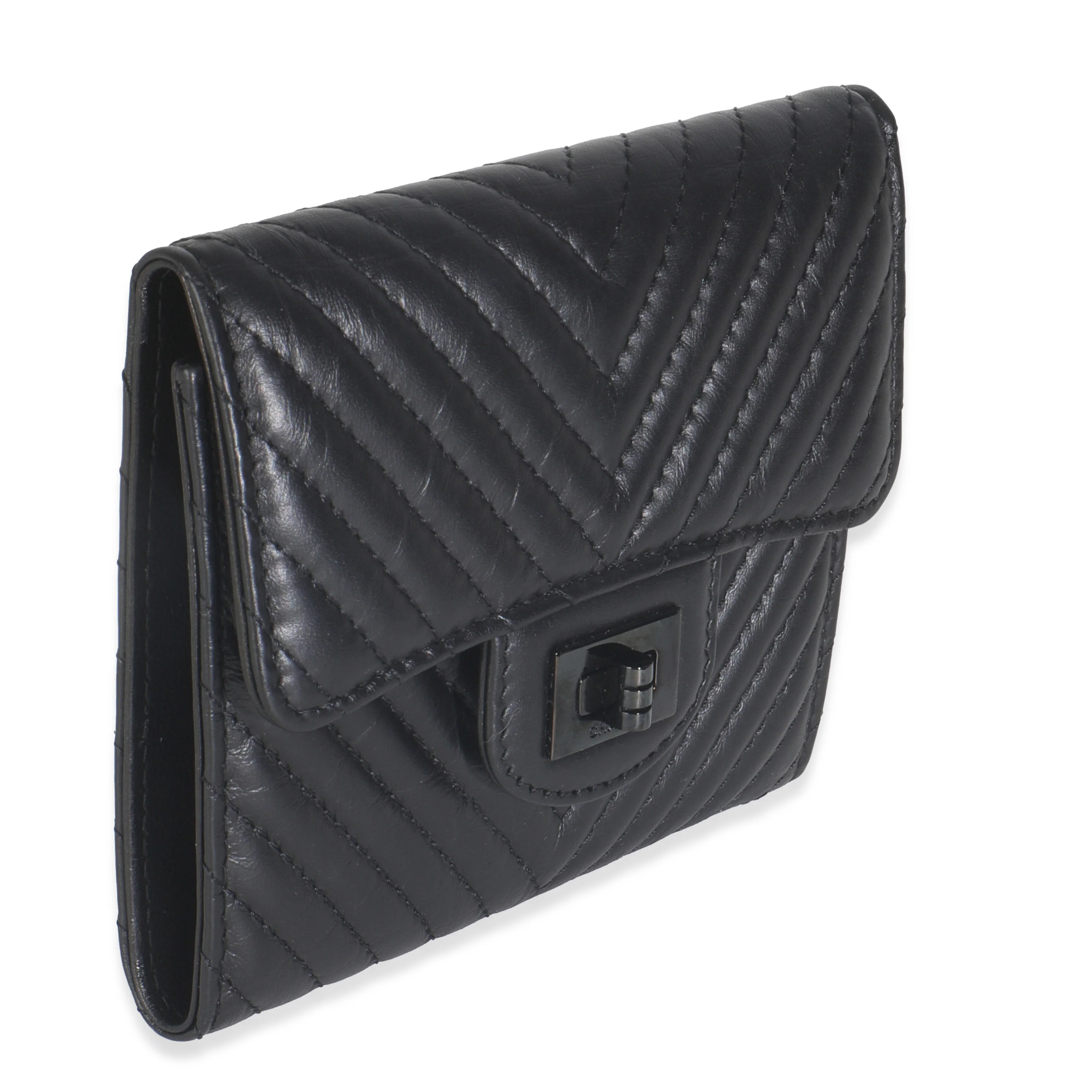 Aged Calfskin Chevron So Black Reissue Compact Wallet - Image 3