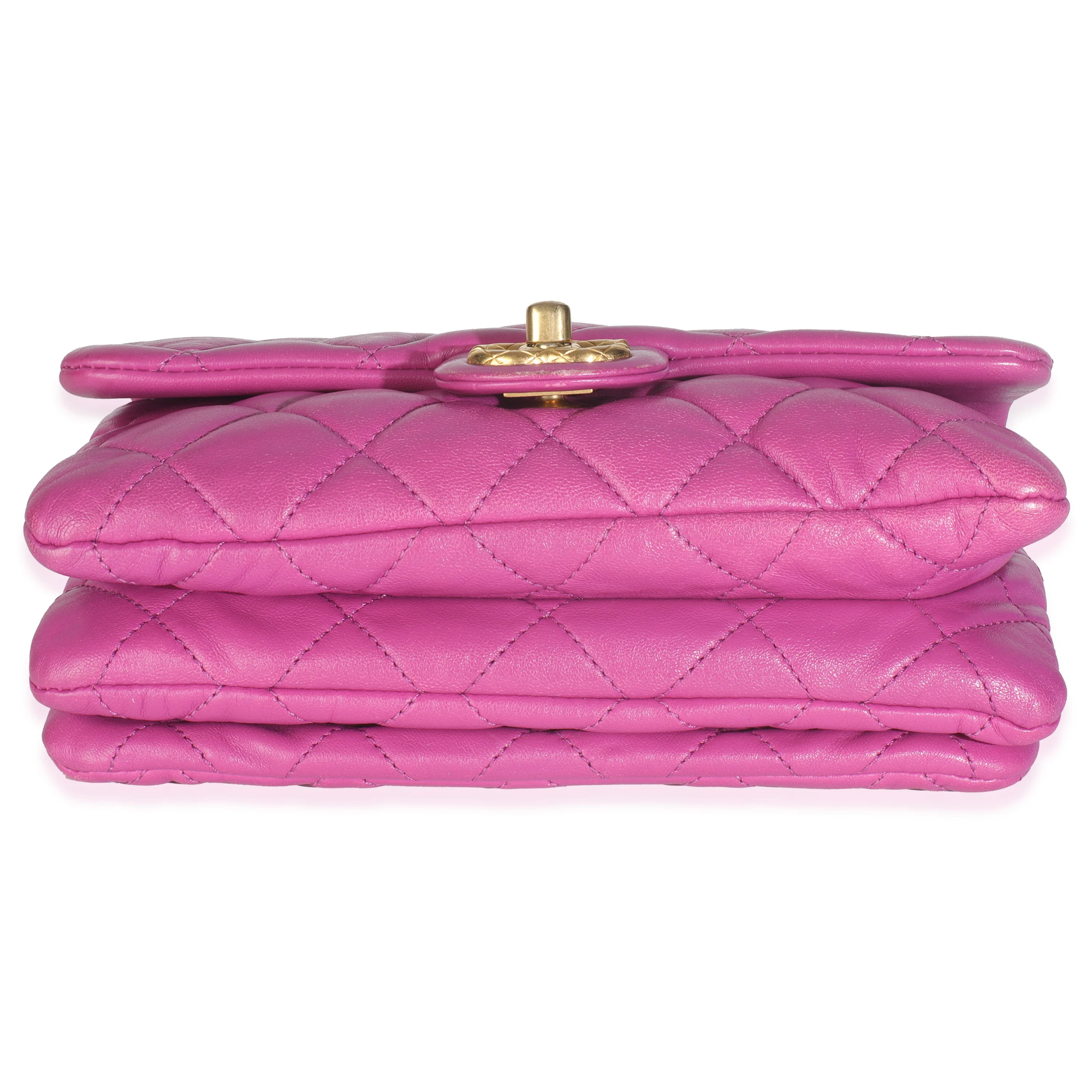 Purple Shiny Aged Quilted Calfskin Small Pillow Crush Flap Bag - Image 5