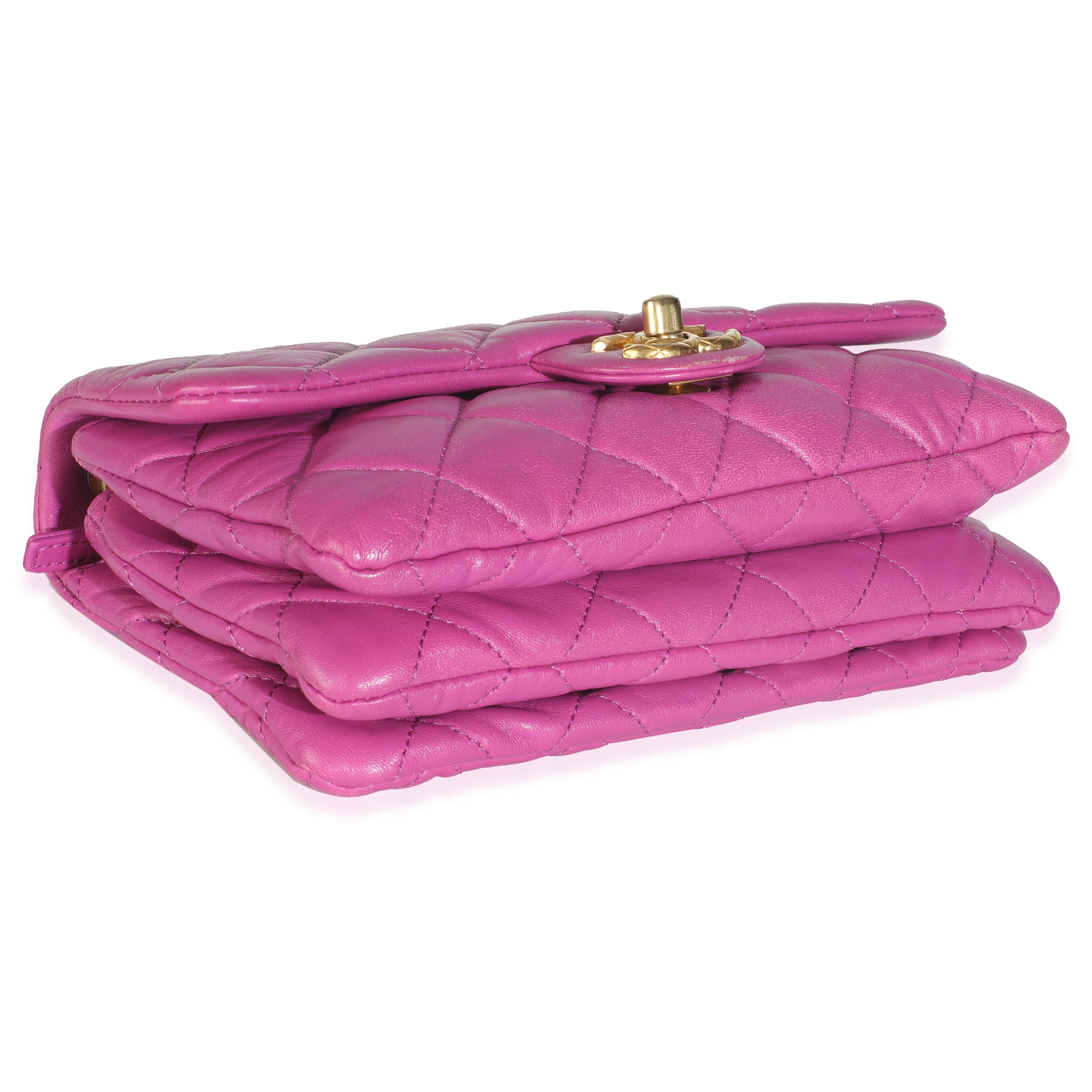 Purple Shiny Aged Quilted Calfskin Small Pillow Crush Flap Bag - Image 6