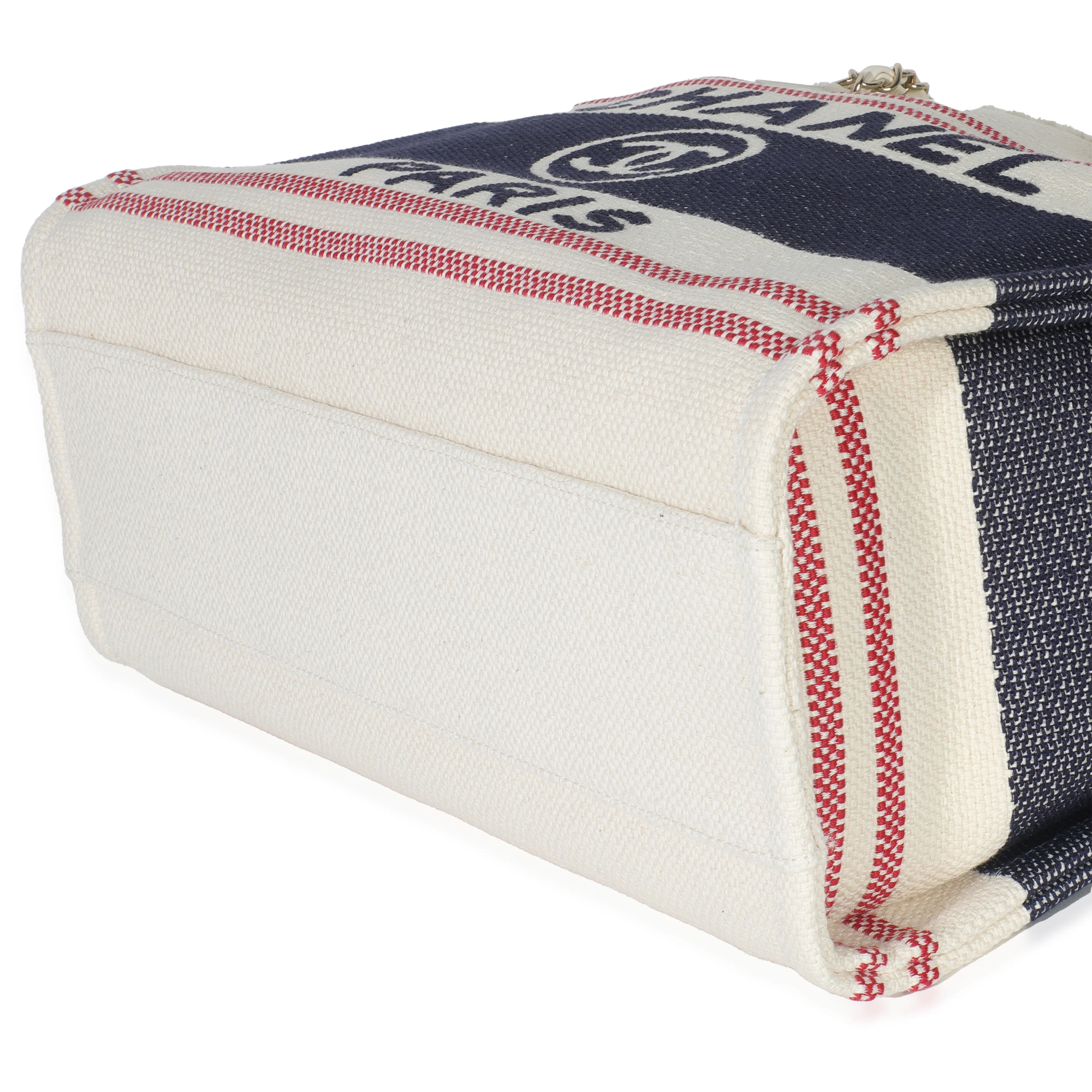 Navy Red Beige Striped Canvas Medium Deauville Tote - Image 7