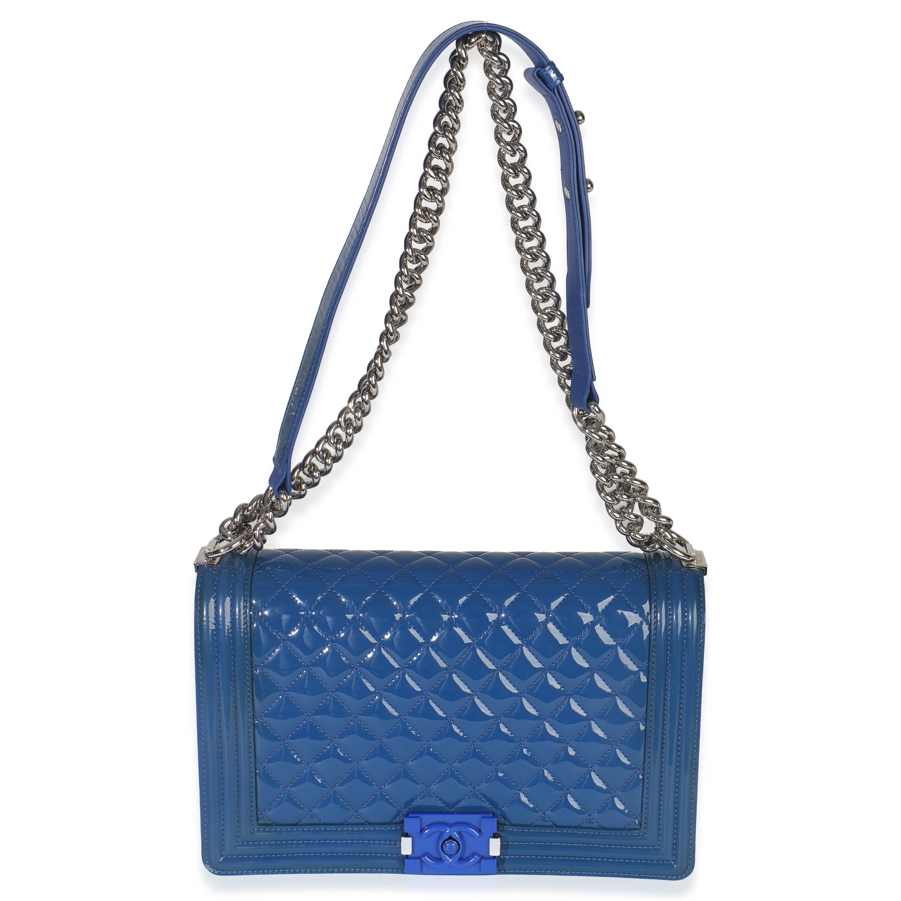Blue Quilted Patent Plexiglass New Medium Boy Bag - Image 8