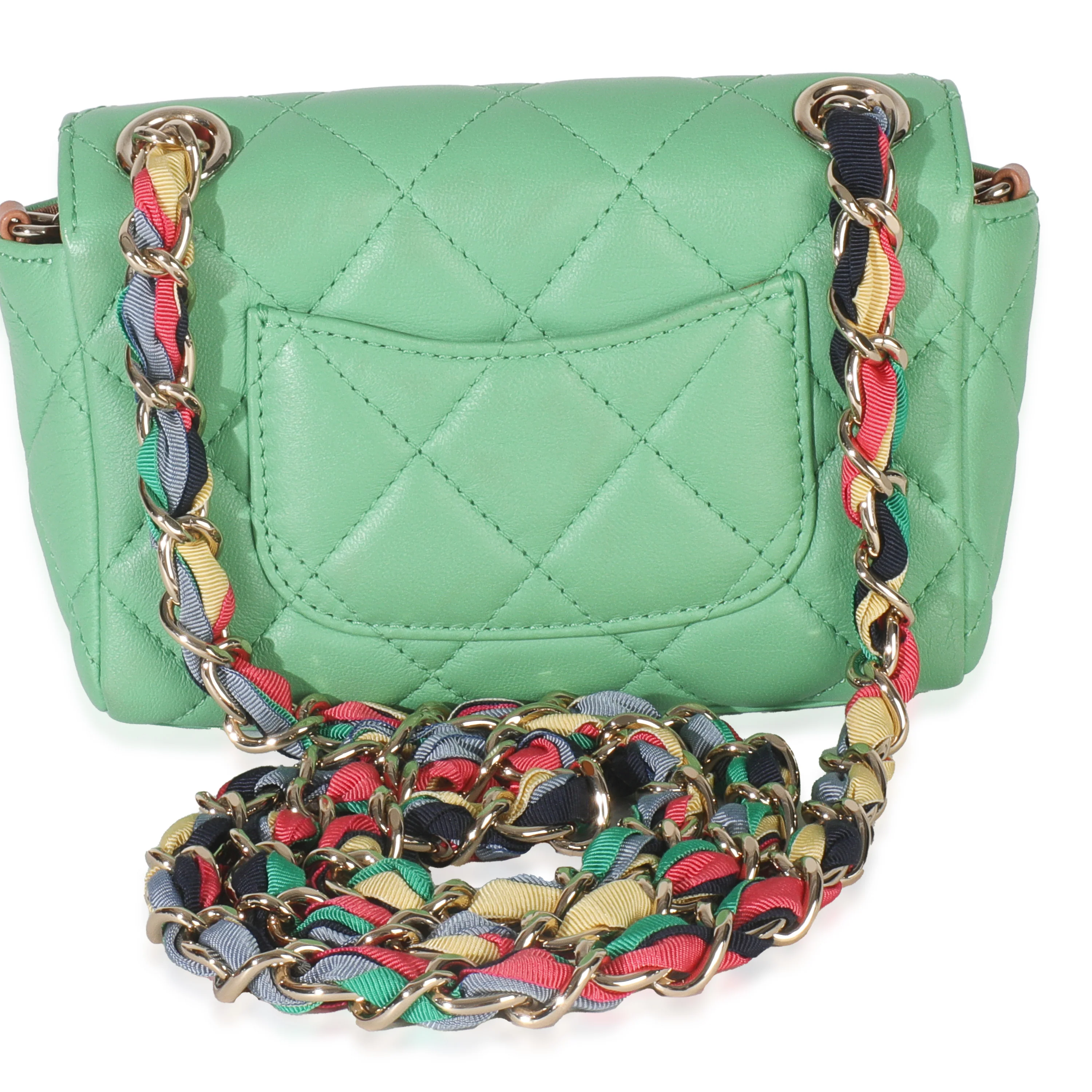 Green Quilted Lambskin Ribbon Chain Mini Flap Bag - Image 4