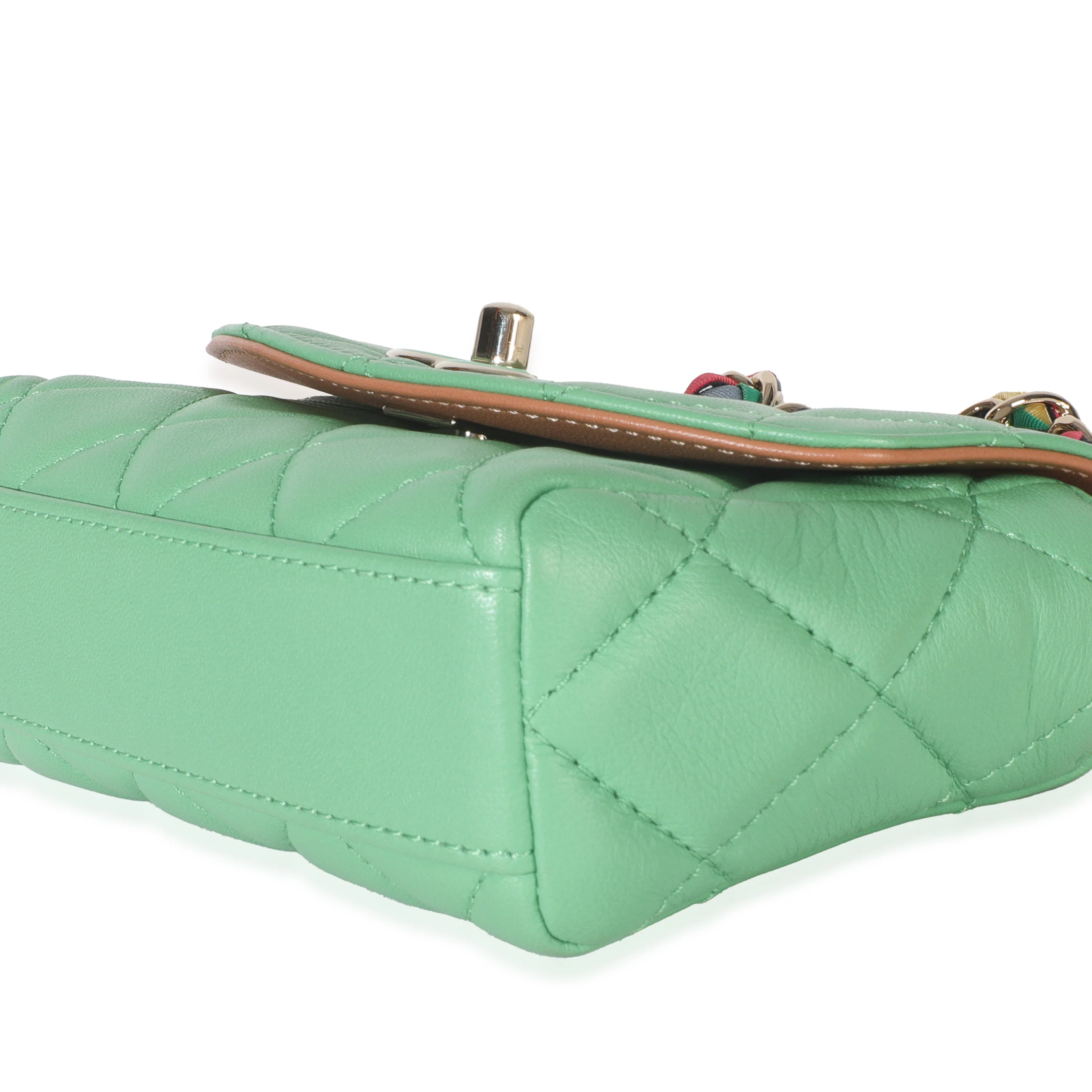 Green Quilted Lambskin Ribbon Chain Mini Flap Bag - Image 7
