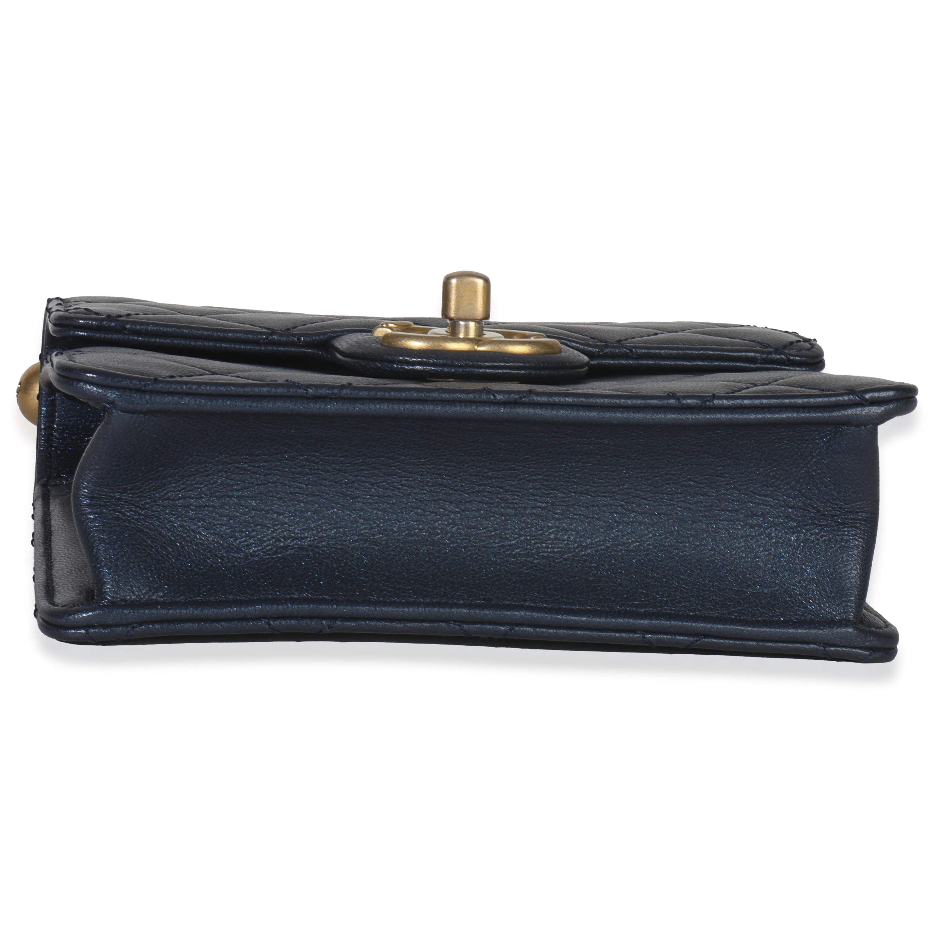 Navy Iridescent Quilted Goatskin Vertical Chic Pearls Flap Bag - Image 5